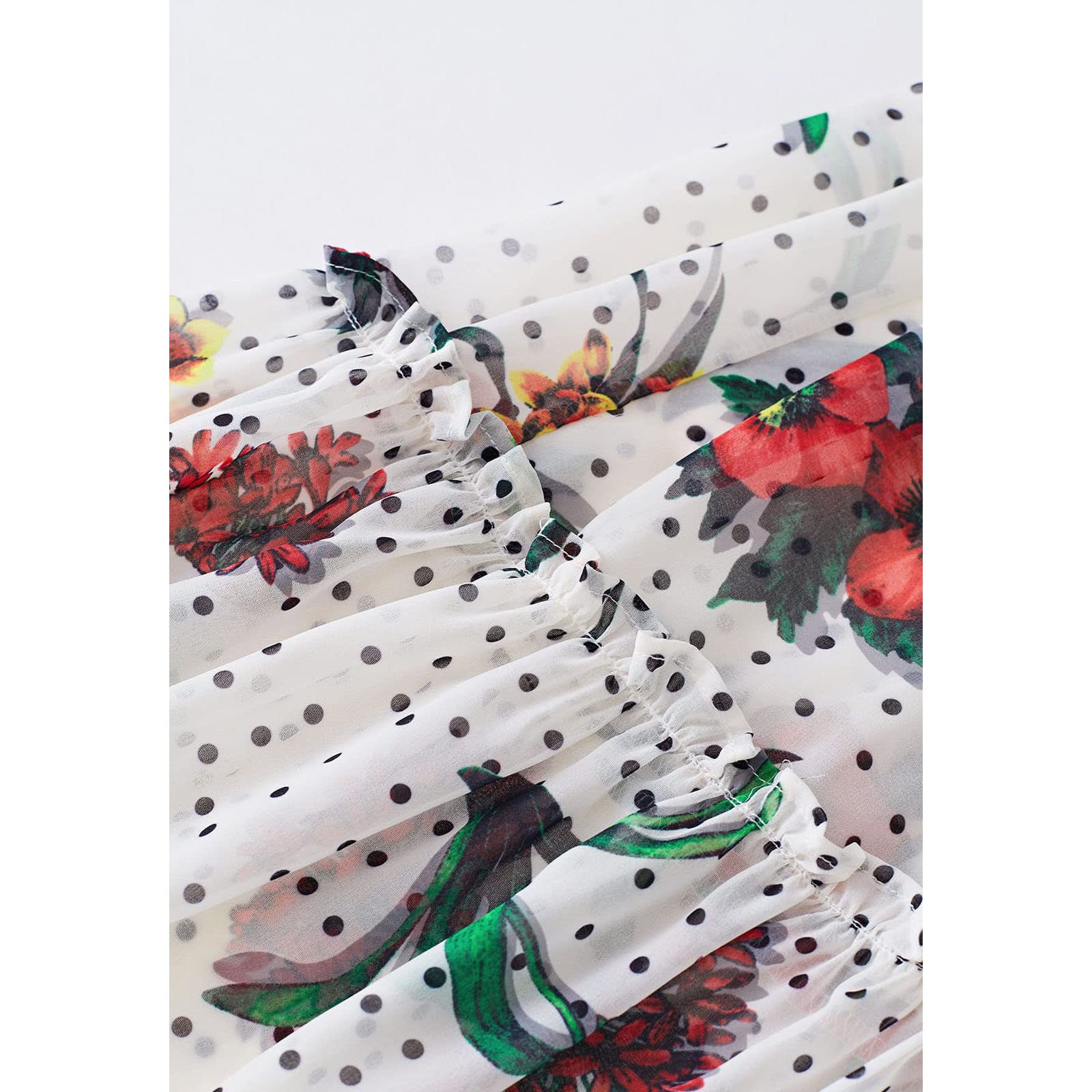 Chicwish Women's Polka Dot Floral Print Chiffon Maxi Dress - Elegant Summer Beach Wedding Party Dress with Flowy Long Skirt