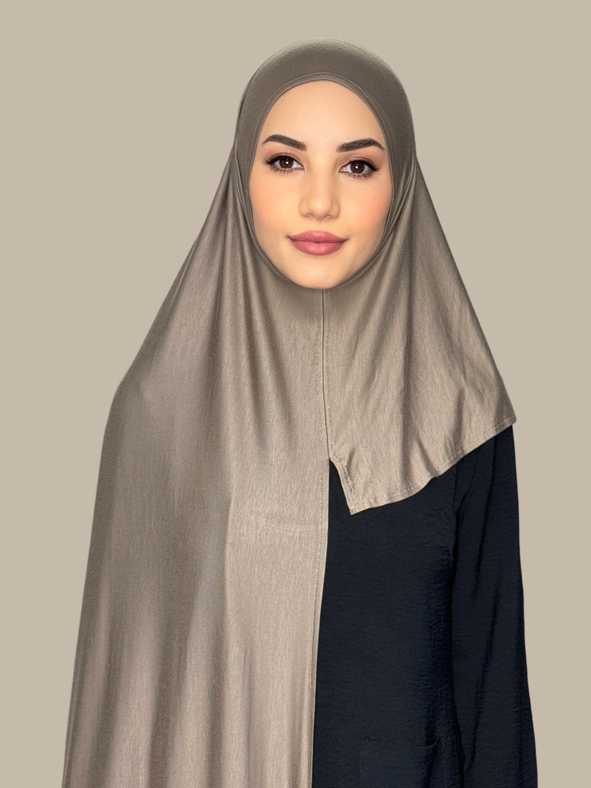 Pre-Sewn Jersey Hijab in Sandstone Color - Soft & Comfortable Muslim Headscarf for Daily Wear & Prayer