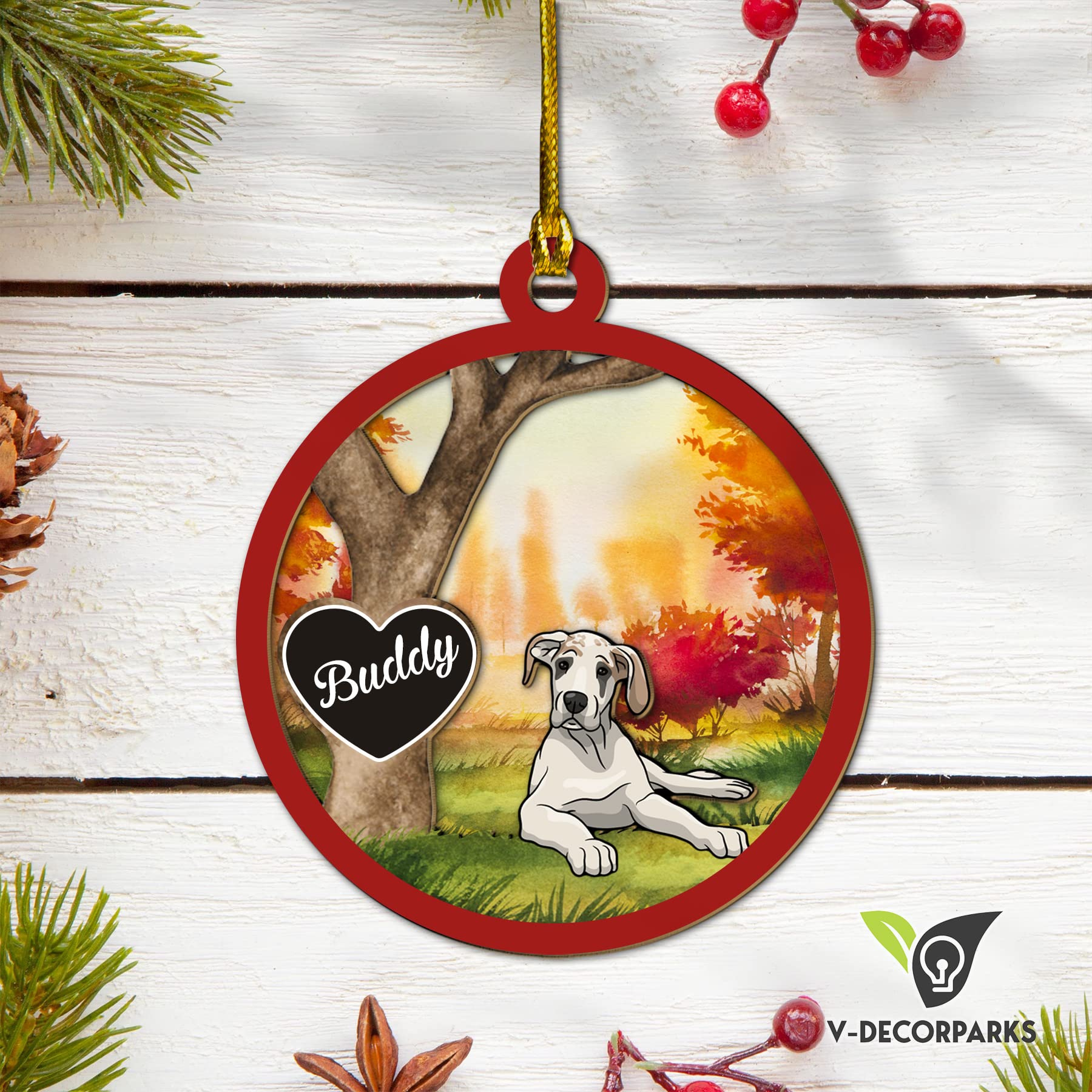 Personalized Great Dane Dog Christmas Ornaments - 3D Wood Layered Custom Pet Decorations for Holiday Tree | Set of 10 Unique Trinkets | Perfect for Christmas Gift, Home Decor & Pet Lovers
