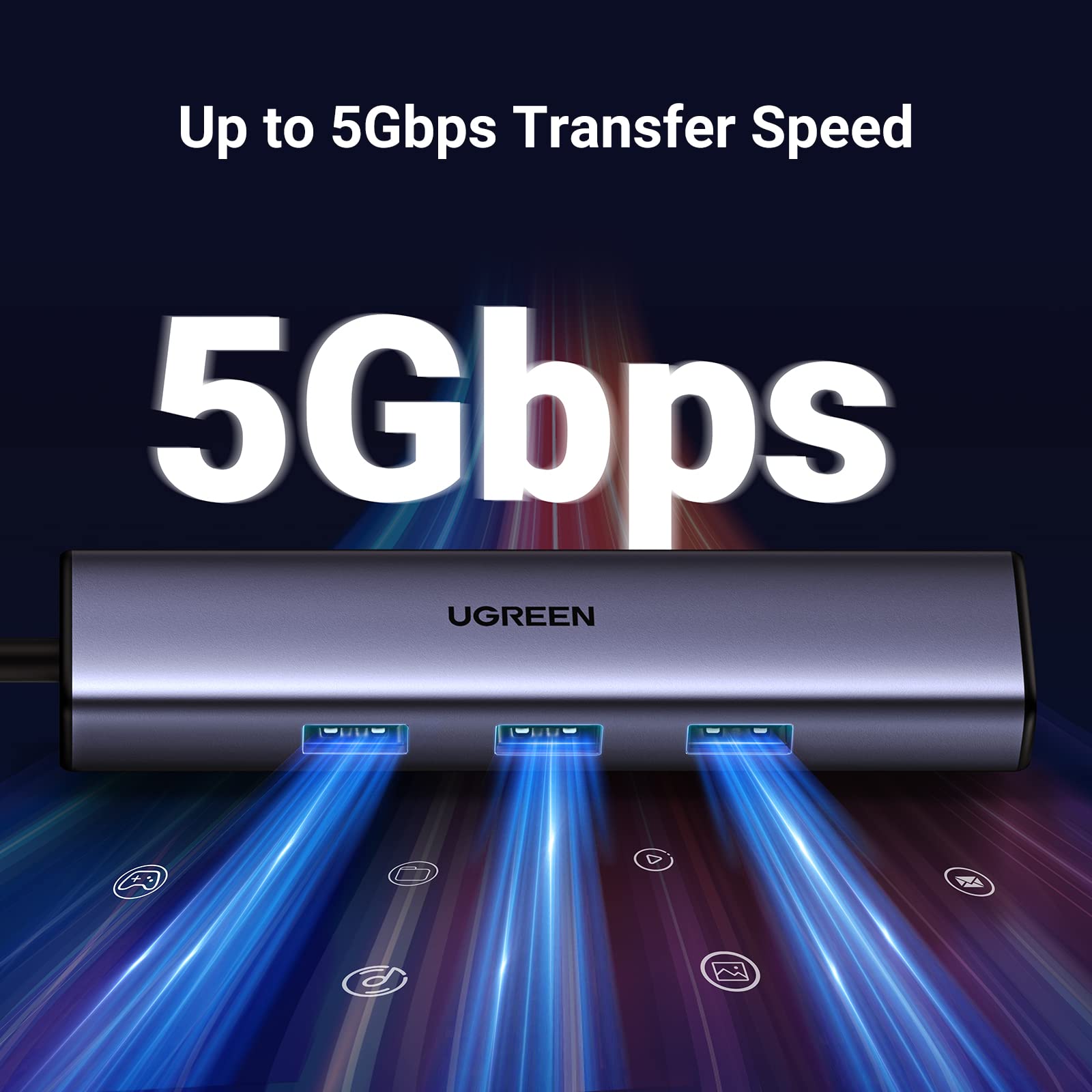 UGREEN USB C Hub with Ethernet - 4-in-1 USB C to Gigabit Ethernet Adapter with RJ45 LAN Port & 3 USB 3.0 Ports (5Gbps) - Compatible with MacBook Pro, iPhone 15 Pro, Steam Deck, Nintendo Switch, External Hard Drives & More - Perfect for Home Office, Gaming & Travel Connectivity