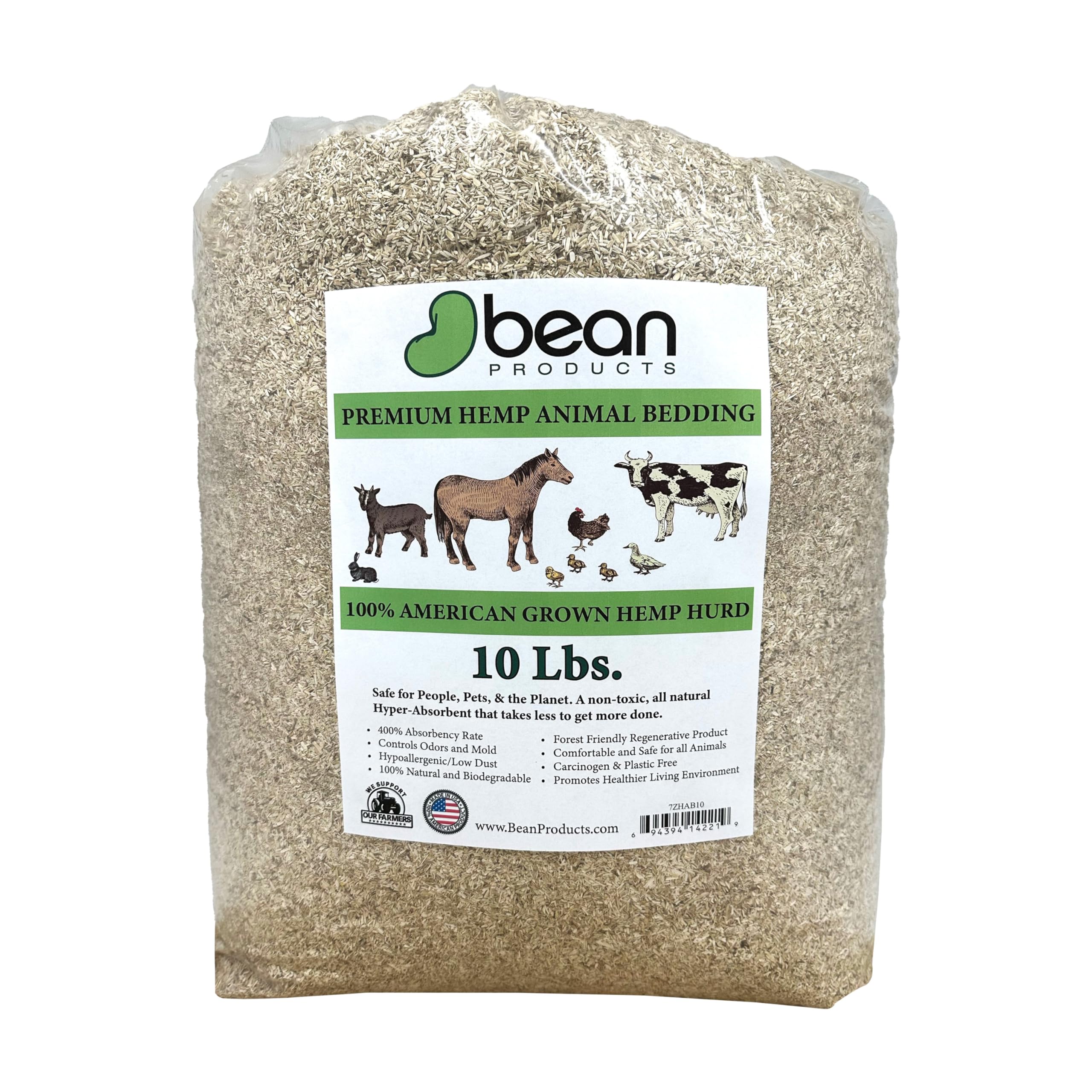 Natural Hemp Animal Bedding 10 Lbs (51 Liters) - Super Absorbent, Dust-Free for Horses, Chickens, Rabbits, Reptiles, Hamsters & Cat Litter | USA Grown, Carbon Negative | Ideal for Cage Lining, Coop Flooring & Pet Comfort