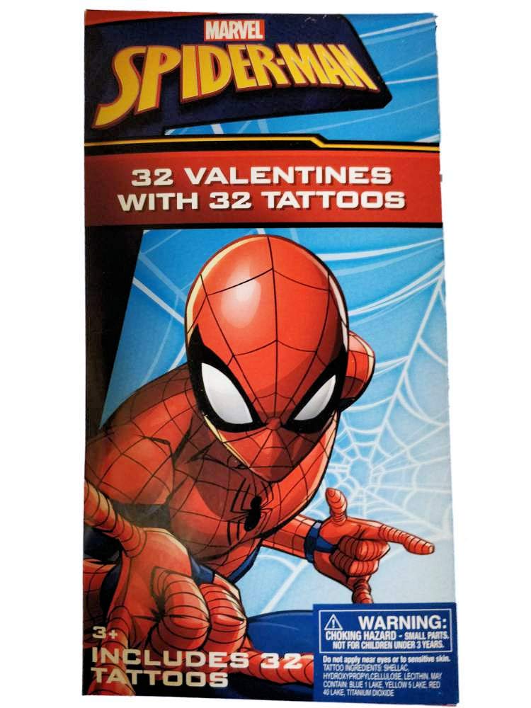 Spider-Man Valentine's Day Cards Set of 32 with Temporary Tattoos - Perfect for Classroom Exchanges, Kids' Parties & Superhero Themed Celebrations