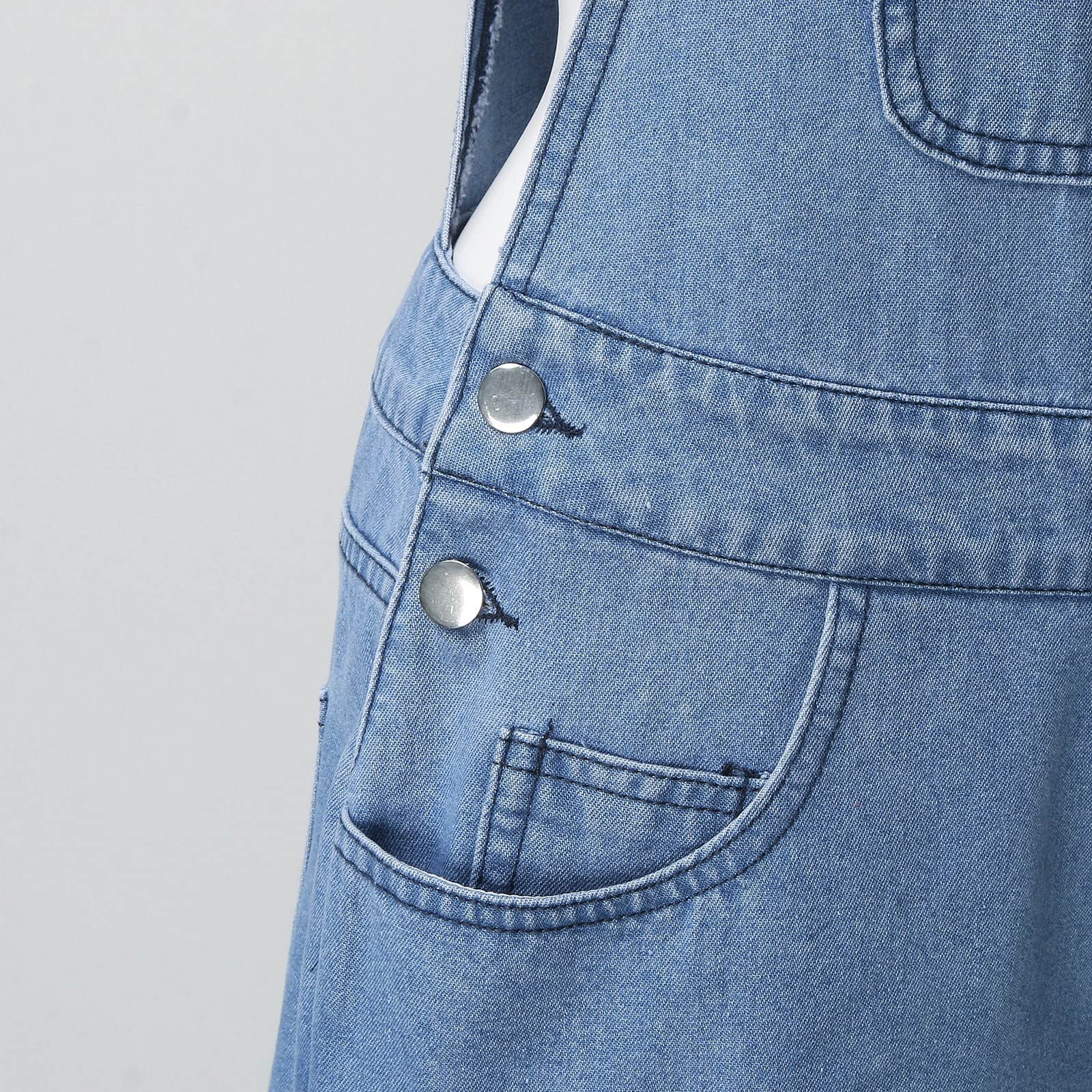 Women's Stretch Denim Shortalls - V-Neck Short Sleeve Romper Overalls in Blue (Size XL) | Casual Summer Outfit, Beach Wear, Festival Fashion
