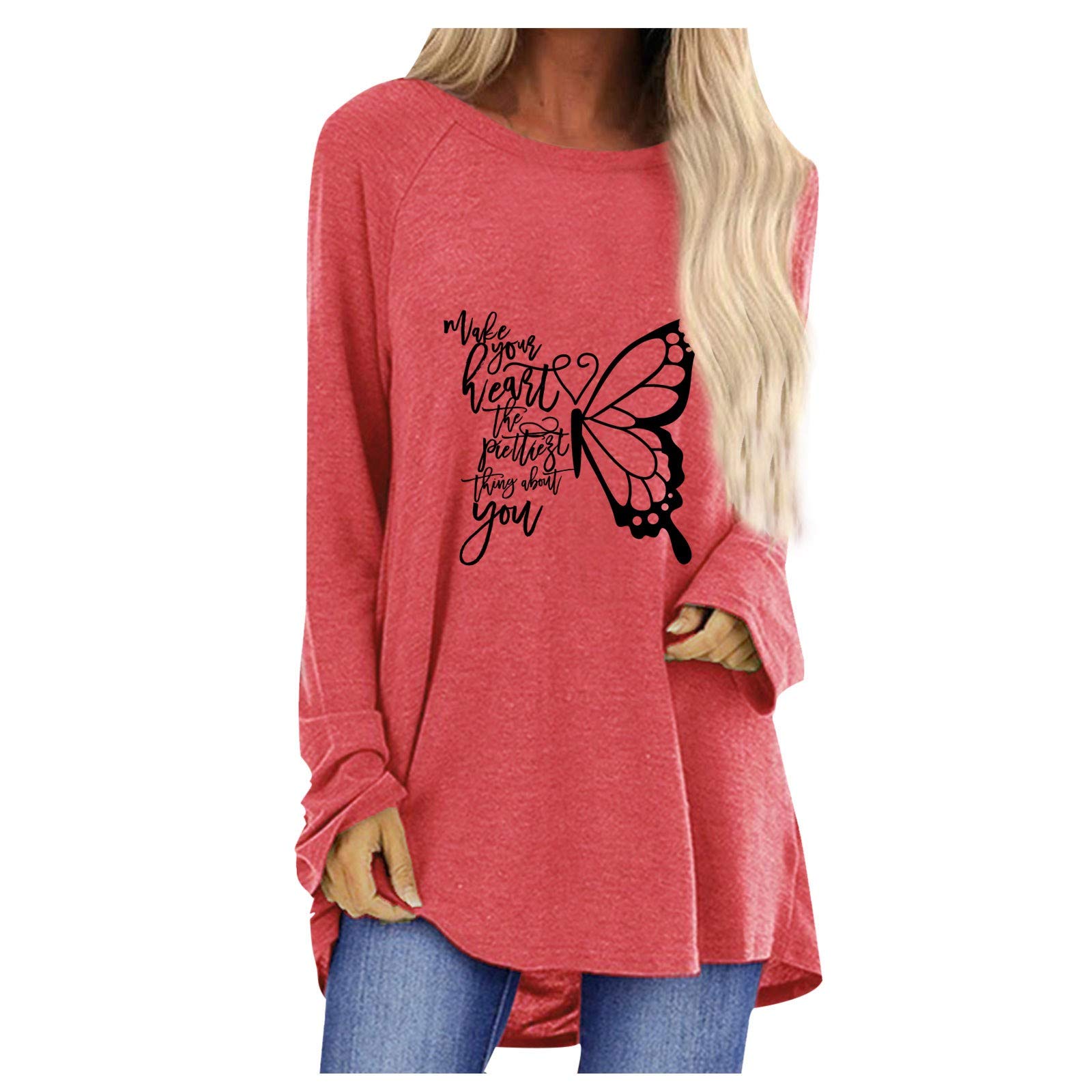 Women's Long Sleeve Crewneck Color Block Casual Shirts - Loose Fit Comfortable T-Shirt Tops for Everyday Wear | Perfect for Work, Weekend Outings & Layering