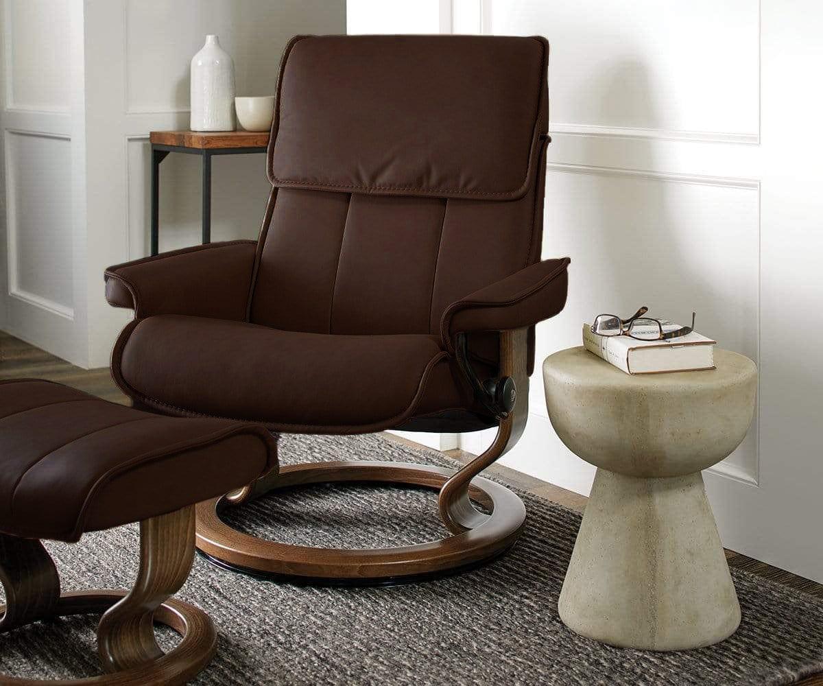 Stressless® Admiral Recliner & Ottoman in Chocolate Brown - Premium Leather Reclining Chair with Footrest for Living Room, Home Theater & Office Relaxation
