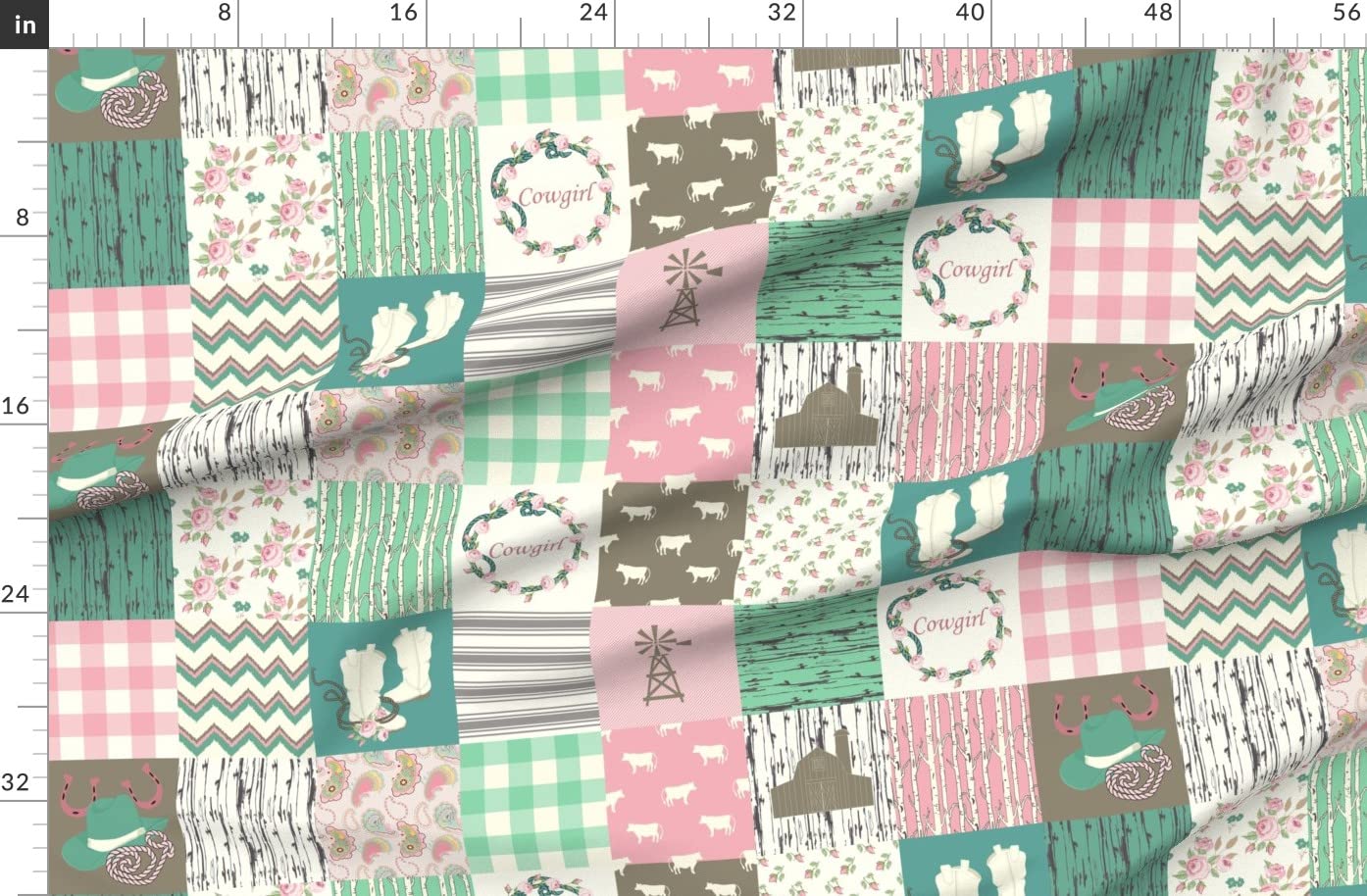 Cowgirl Cheater Quilt Printed Fleece Fabric by The Yard - Soft DIY Sewing Material for Blankets, Loungewear & No-Sew Projects - Perfect for Western Home Decor, Baby Quilts & Cozy Crafts