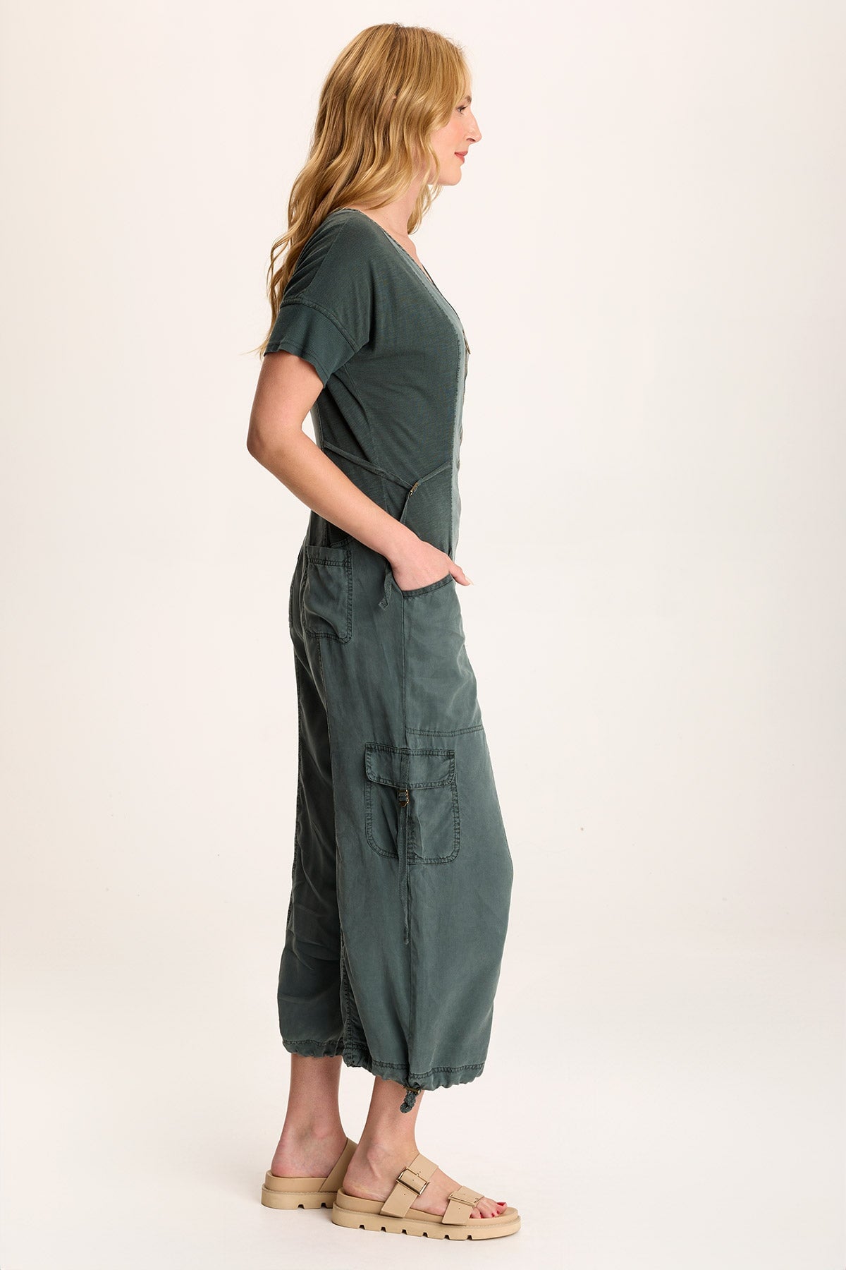 Naveen Women's Short Sleeve Twill Banded Jumpsuit - Casual Summer Romper with Pockets | Perfect for Beach Outings, Vacations & Everyday Wear