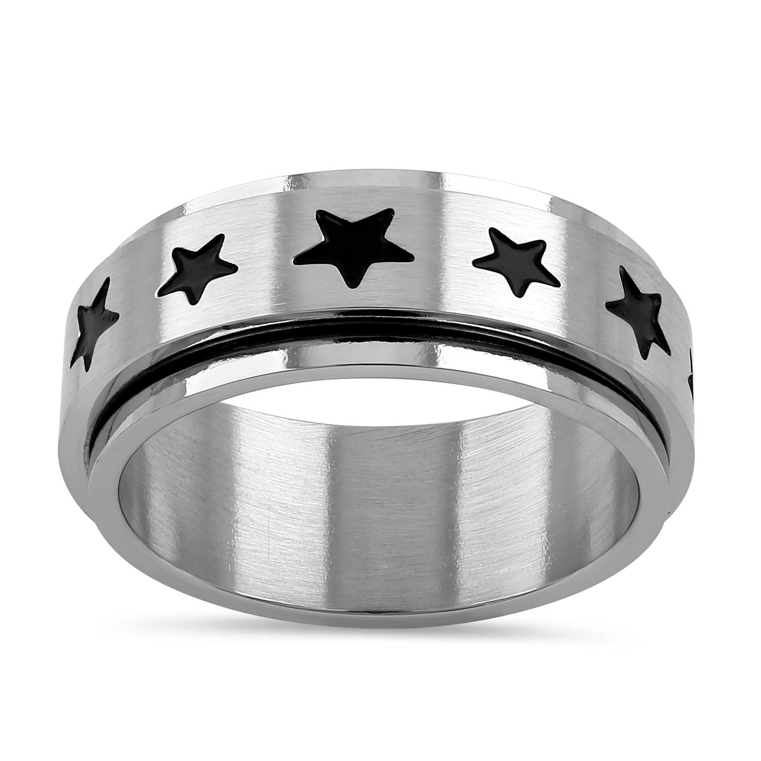 Stainless Steel Spinner Band Ring with Stars Design - Adjustable Anxiety Relief Fidget Ring for Stress Relief, Focus & Relaxation - Perfect for ADHD, Autism, Anxiety & Everyday Wear