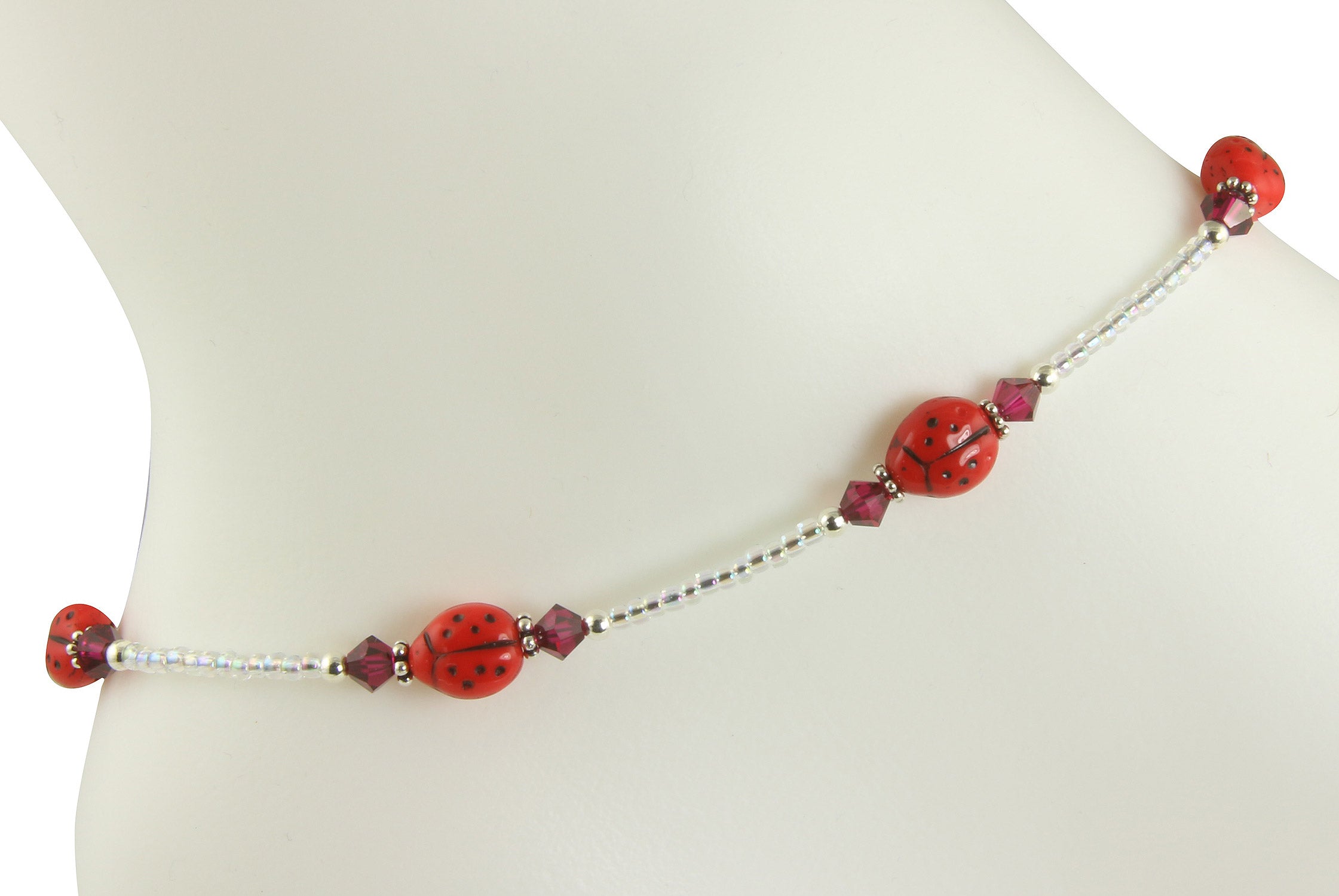 Ruby Red Ladybug Beaded Anklet - Elegant Handmade Ankle Bracelet for Women | Perfect for Summer, Beach, Boho Fashion & Gift Giving