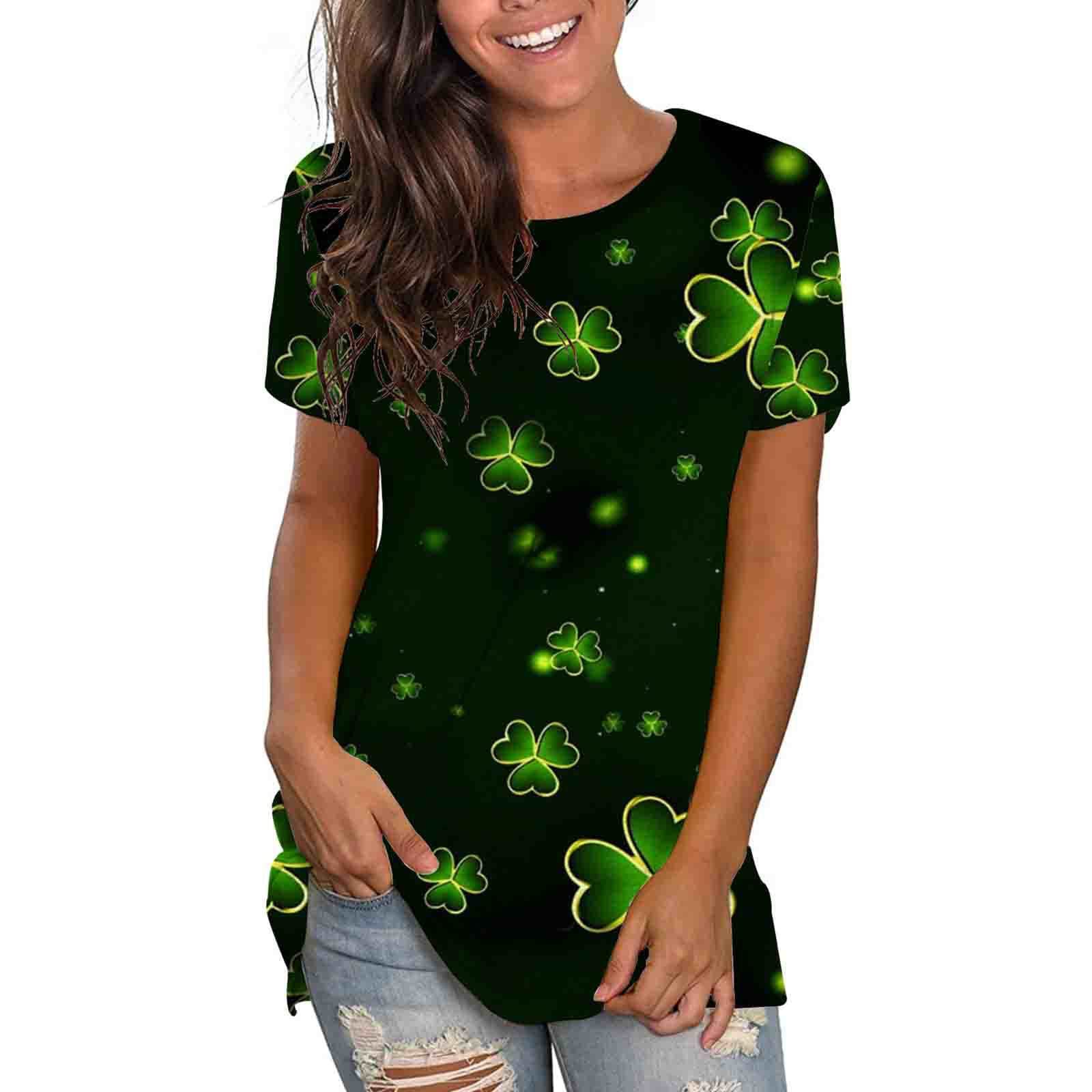 Women's Summer Casual St. Patrick's Day Printed Short Sleeve O-Neck Pullover Blouse T-Shirt - Workout Tops & Most Wished For Choice - Perfect for Gym, Yoga, Running & Everyday Wear