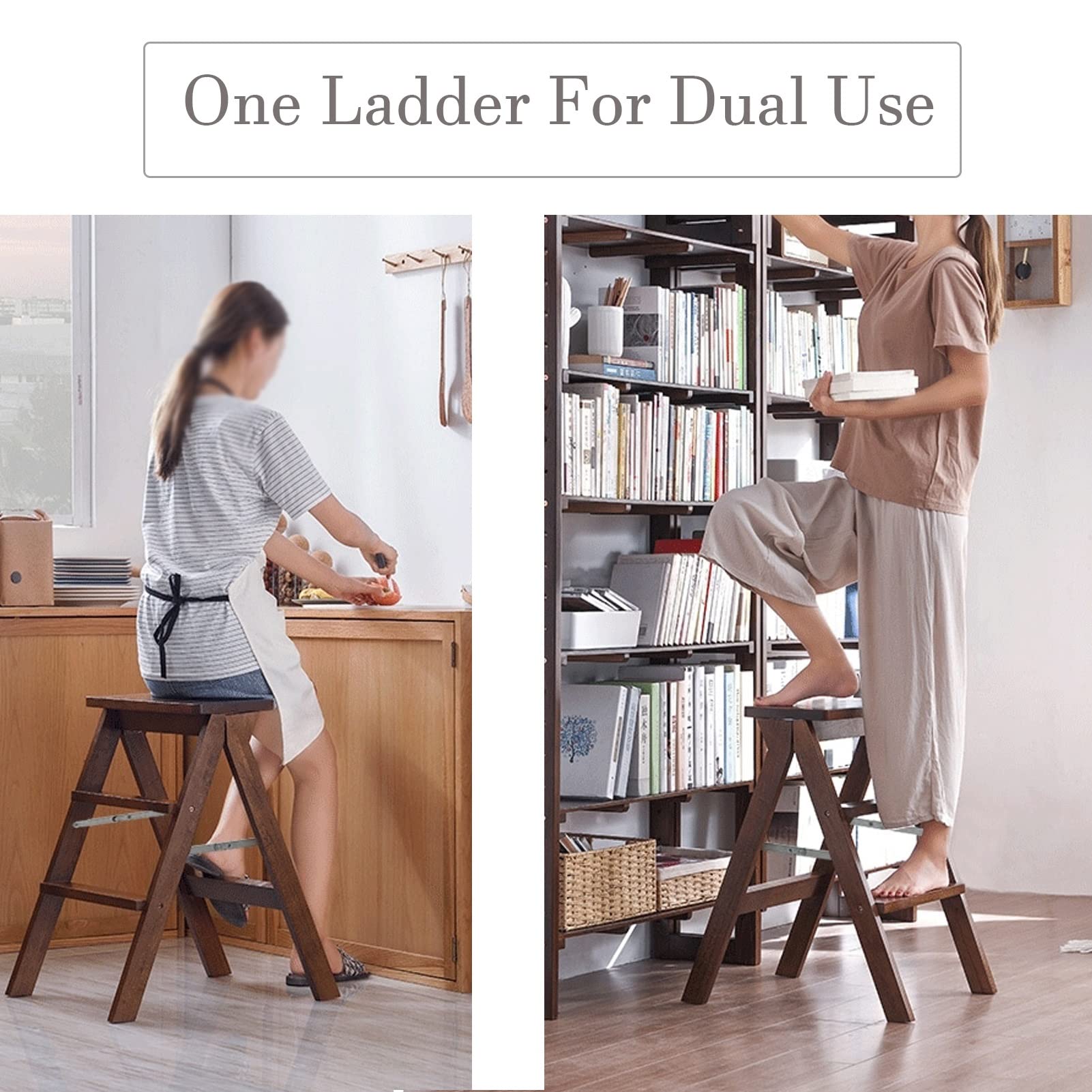KAZUP 3-Step Folding Wooden Step Stool for Kitchen, Home & Office - Non-Slip Safety Stool for Adults & Kids - Portable Indoor Step Ladder for Reaching High Shelves, Cabinets & Storage Spaces