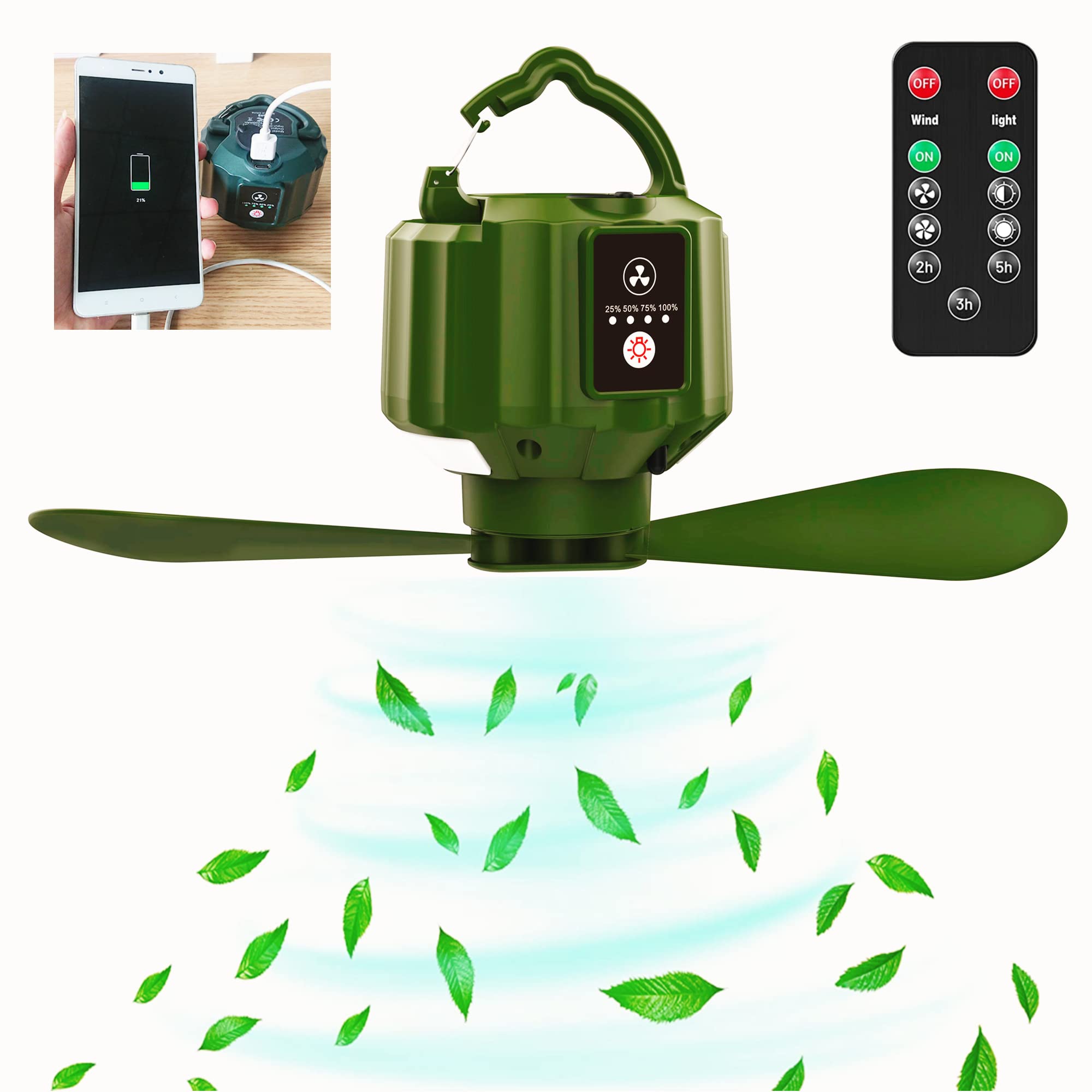 7500mAh Rechargeable Portable Camping Fan with LED Lantern - 3 Speed Adjustable Outdoor Tent Fan with Remote Control & Hanging Hook - Perfect for Camping, Hiking, Emergency Power Outages & Indoor Use