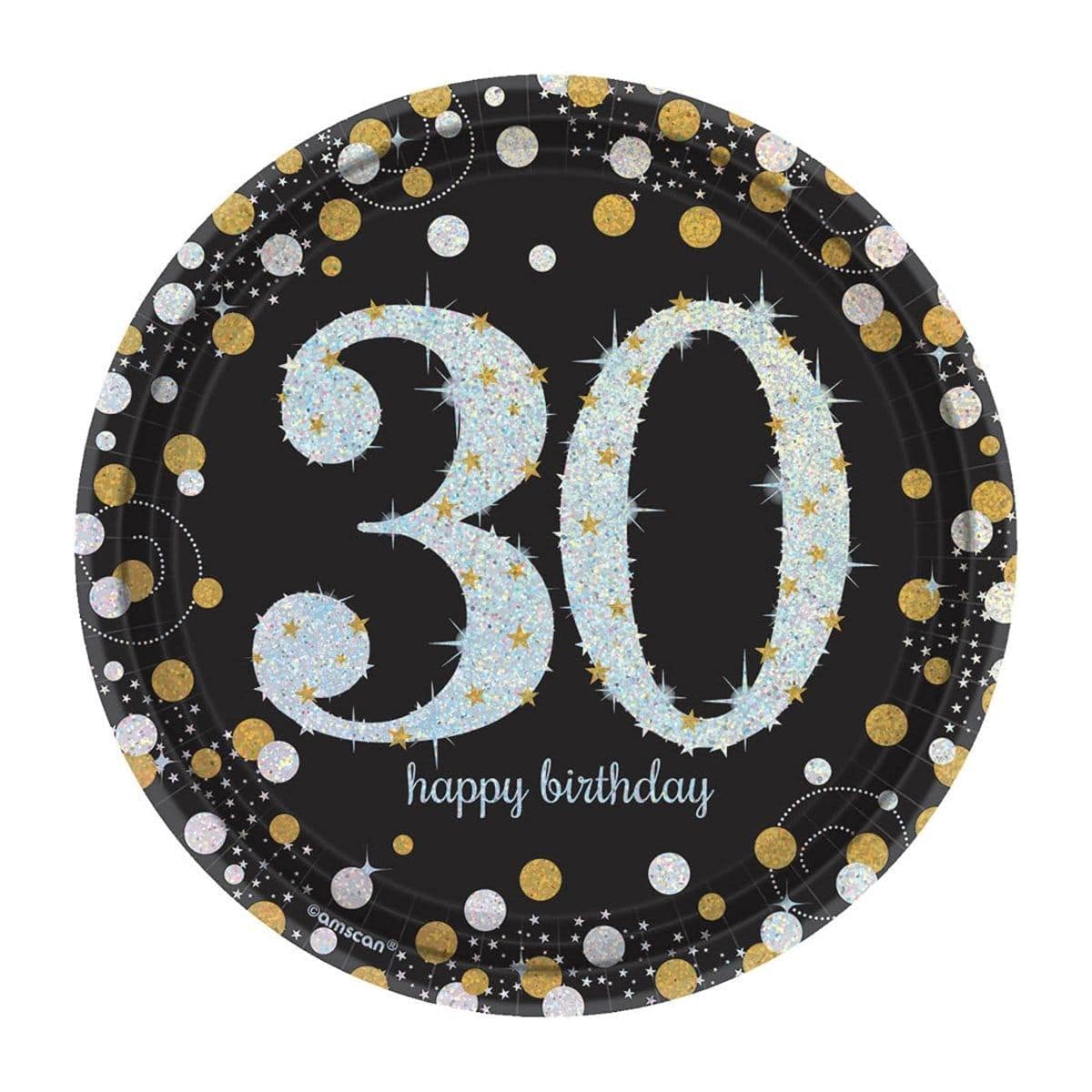 30th Anniversary Sparkling Celebrity Round Plates - 7 Inch, 8 Pack - Perfect for Birthday Parties, Weddings & Special Events