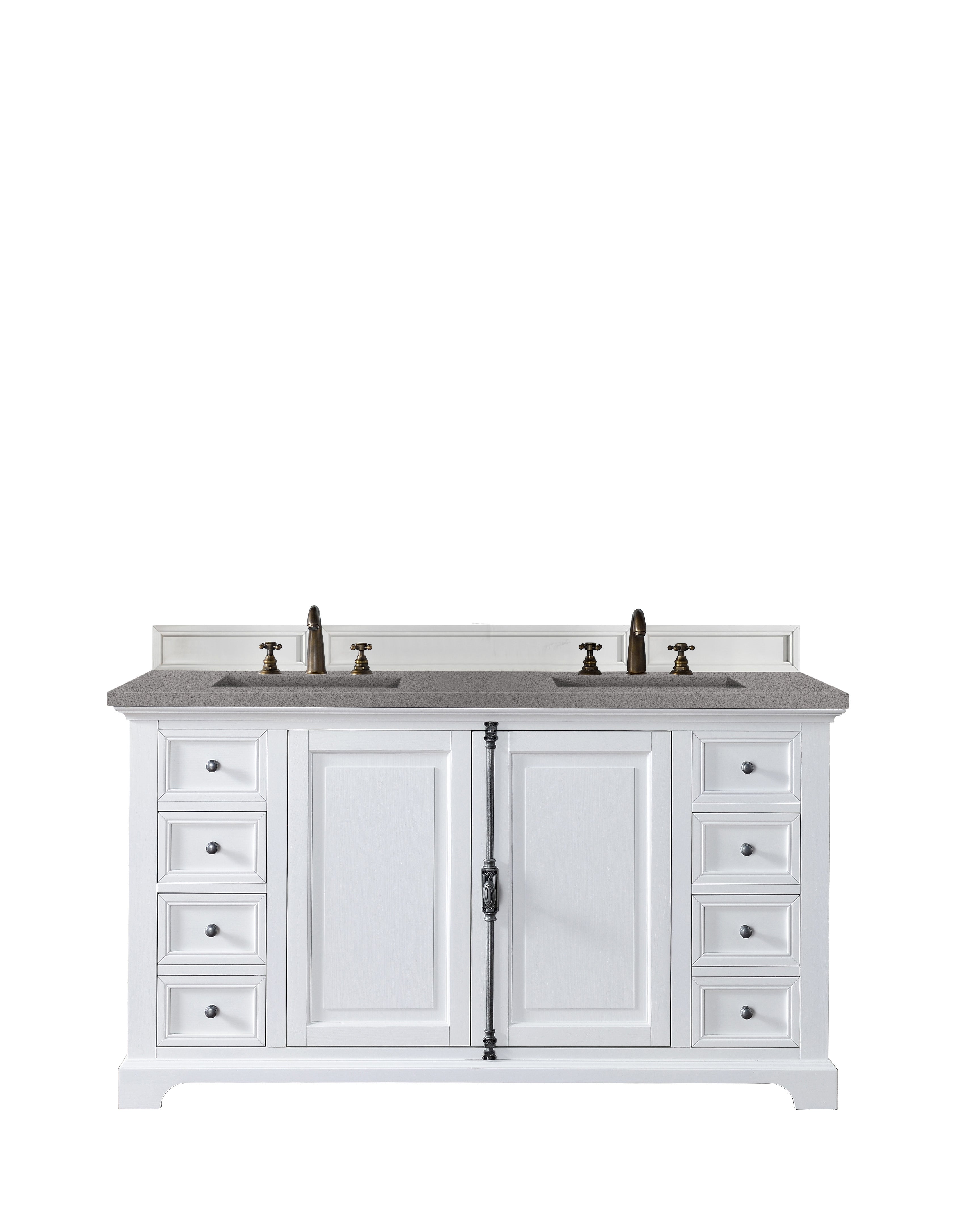 Providence 60-Inch Double Vanity Cabinet with 3CM Grey Expo Quartz Top - Bright White Bathroom Vanity for Modern Master Bath & Guest Bathroom