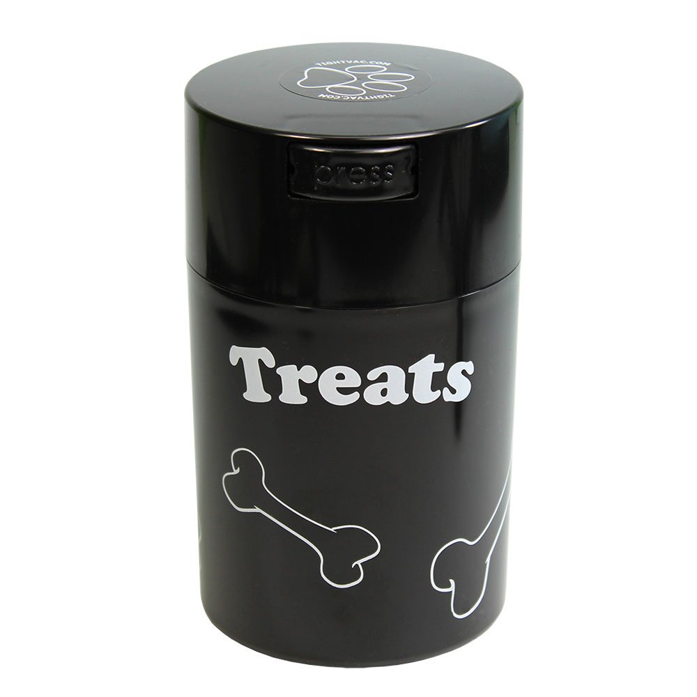 Pawvac 6 oz Vacuum Sealed Pet Food Storage Container with Black Cap & White Treats - Airtight Dry Food Dispenser for Dogs, Cats & Small Animals - Perfect for Kitchen, Pantry & Travel Use