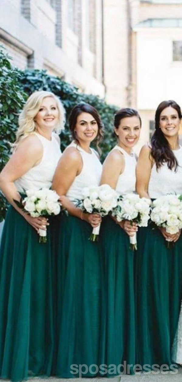 Elegant Ivory Jewel Bodice with Green A-Line Long Bridesmaid Dress - WG678 | Perfect for Weddings, Formal Events & Special Occasions