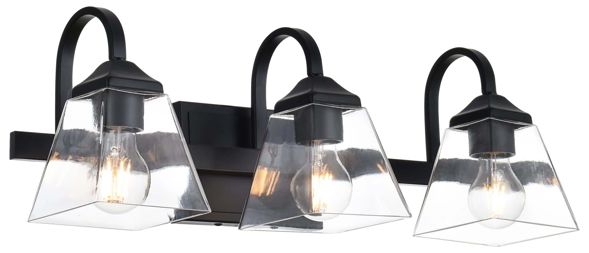 TULUCE 3-Light Black Farmhouse Bathroom Vanity Light with Clear Glass Shades - Industrial Wall Lighting for Bedroom, Living Room, Dressing Table & Entryway - Perfect for Modern Farmhouse, Vintage & Industrial Home Decor