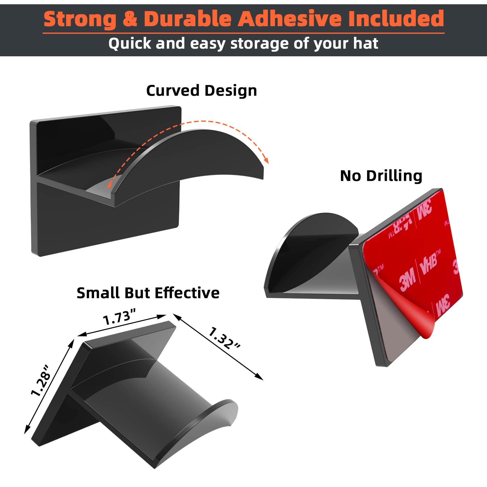 10 PCS Strong Adhesive Wall Hat Hooks - No Drill Baseball Cap Holder, Minimalist Hat Rack Organizer for Closet, Door, Bedroom & Office - Perfect for Space-Saving Hat Storage & Display