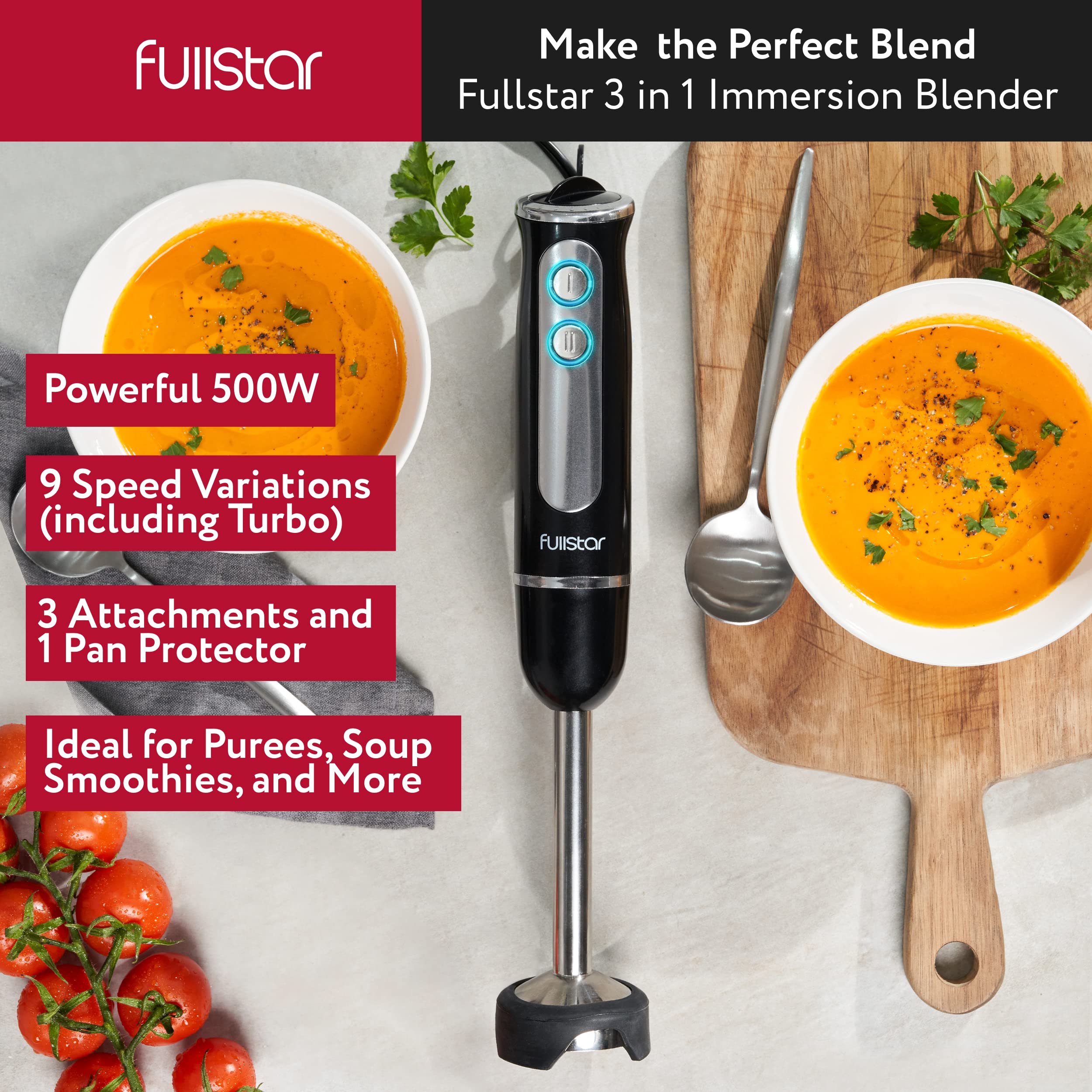 500W 9-Speed Immersion Blender Set - 3-in-1 Handheld Electric Hand Mixer for Smoothies, Soups & Sauces - Black Stick Blender for Kitchen, Baking & Baby Food Prep
