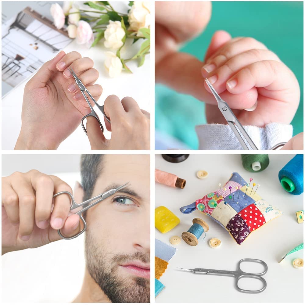 Professional Stainless Steel Cuticle & Manicure Scissors Kit - Sharp Curved Nail, Eyebrow, Mustache & Grooming Scissors for Dry Skin Care - Perfect for Home Salon, Travel & Professional Nail Grooming
