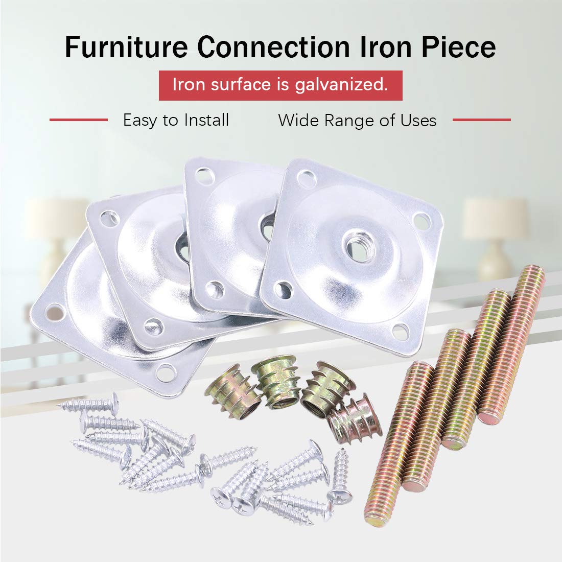 Hilitchi 8 Sets Silver Furniture Leg Mounting Plates with Hanger Bolts - Heavy Duty Repair Brackets for Sofa, Chair, Couch Legs - Perfect for DIY Furniture Fixing & Home Improvement Projects