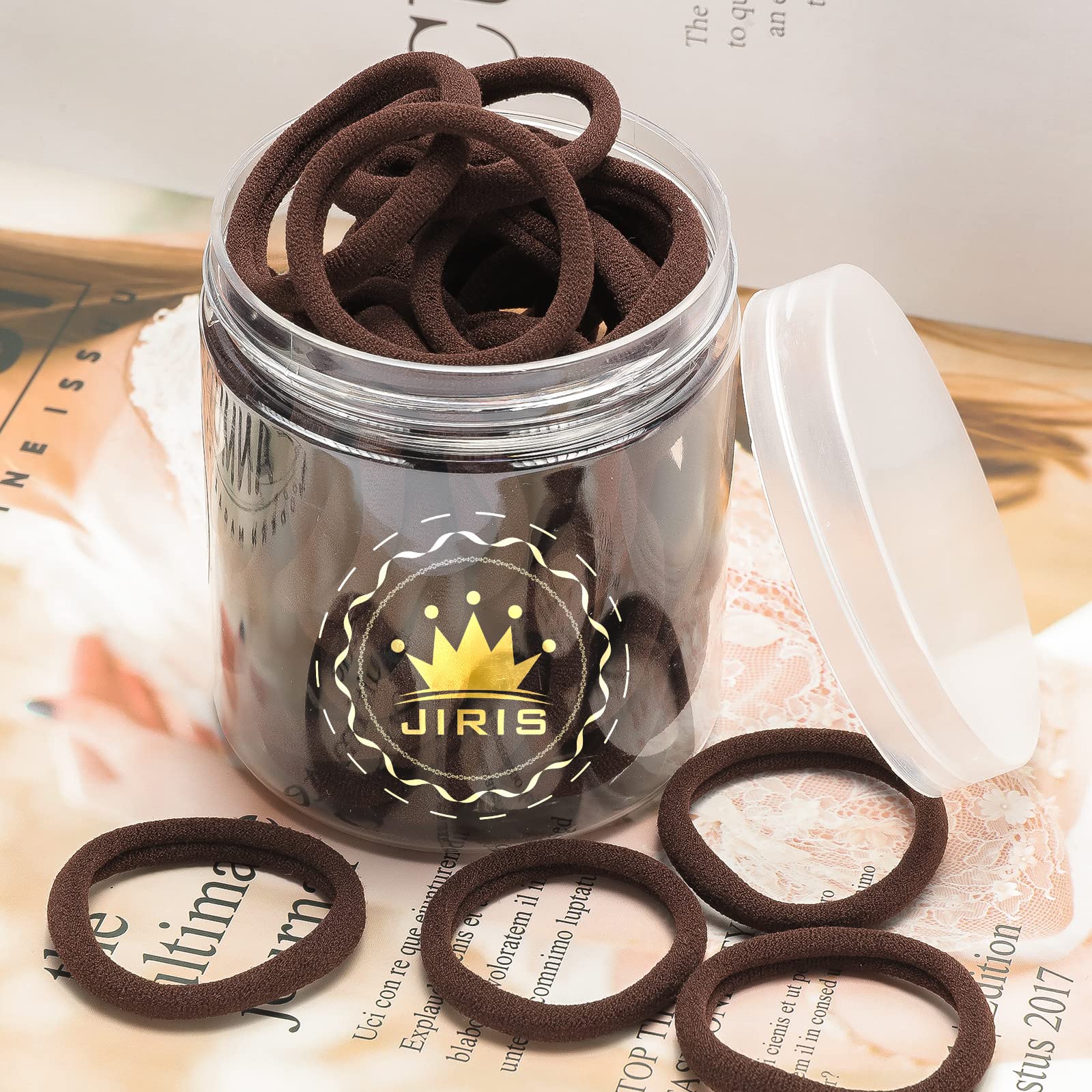 50Pcs Brown Hair Ties for Women & Girls - Soft Cotton Seamless Ponytail Holders, No Crease No Damage Hair Elastics for Thick, Heavy & Curly Hair - Perfect for Workouts, Office & Everyday Use (Brown)