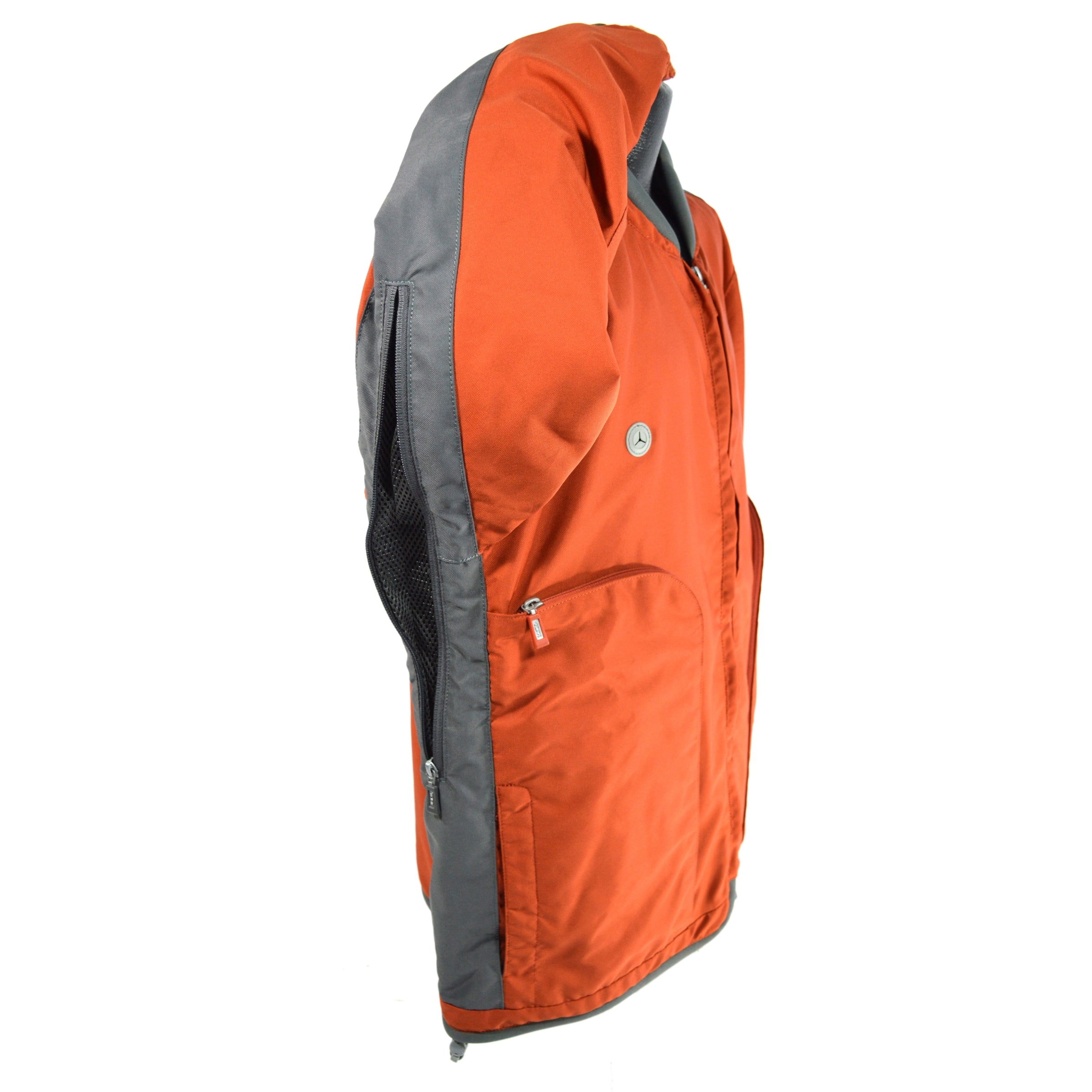 Pre-Owned TUMI Travel Jacket - Medium Size in Burnt Orange & Gray with Large Pockets | Perfect for Business Trips & Outdoor Adventures