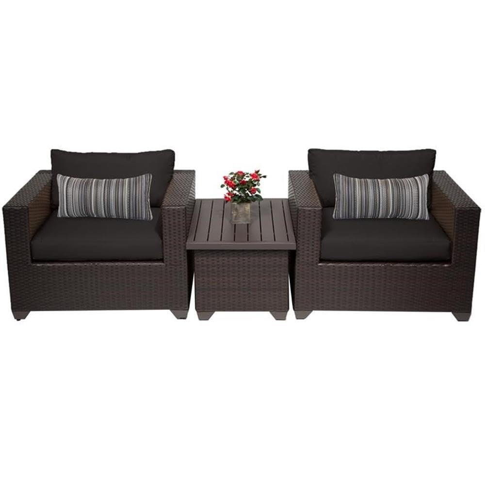 TK Classics Belle 3-Piece Outdoor Wicker Patio Furniture Set in Black - Rattan Sofa Set with Coffee Table for Garden, Poolside & Backyard Relaxation