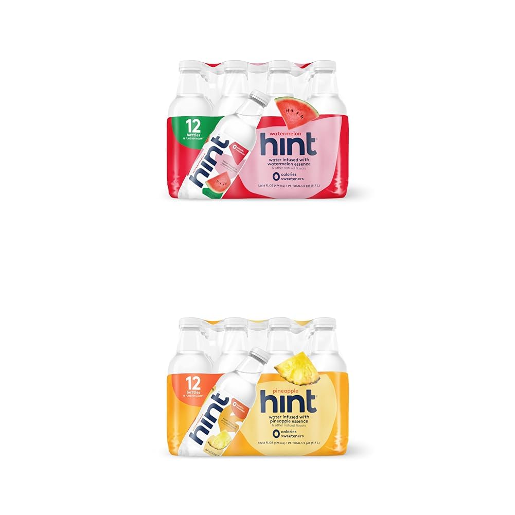 **Hint Water Variety Pack - Watermelon & Pineapple (24 Bottles, 16oz) | Zero Calories, No Sugar, No Artificial Sweeteners | Refreshing Hydration for Workouts, Office & On-the-Go**