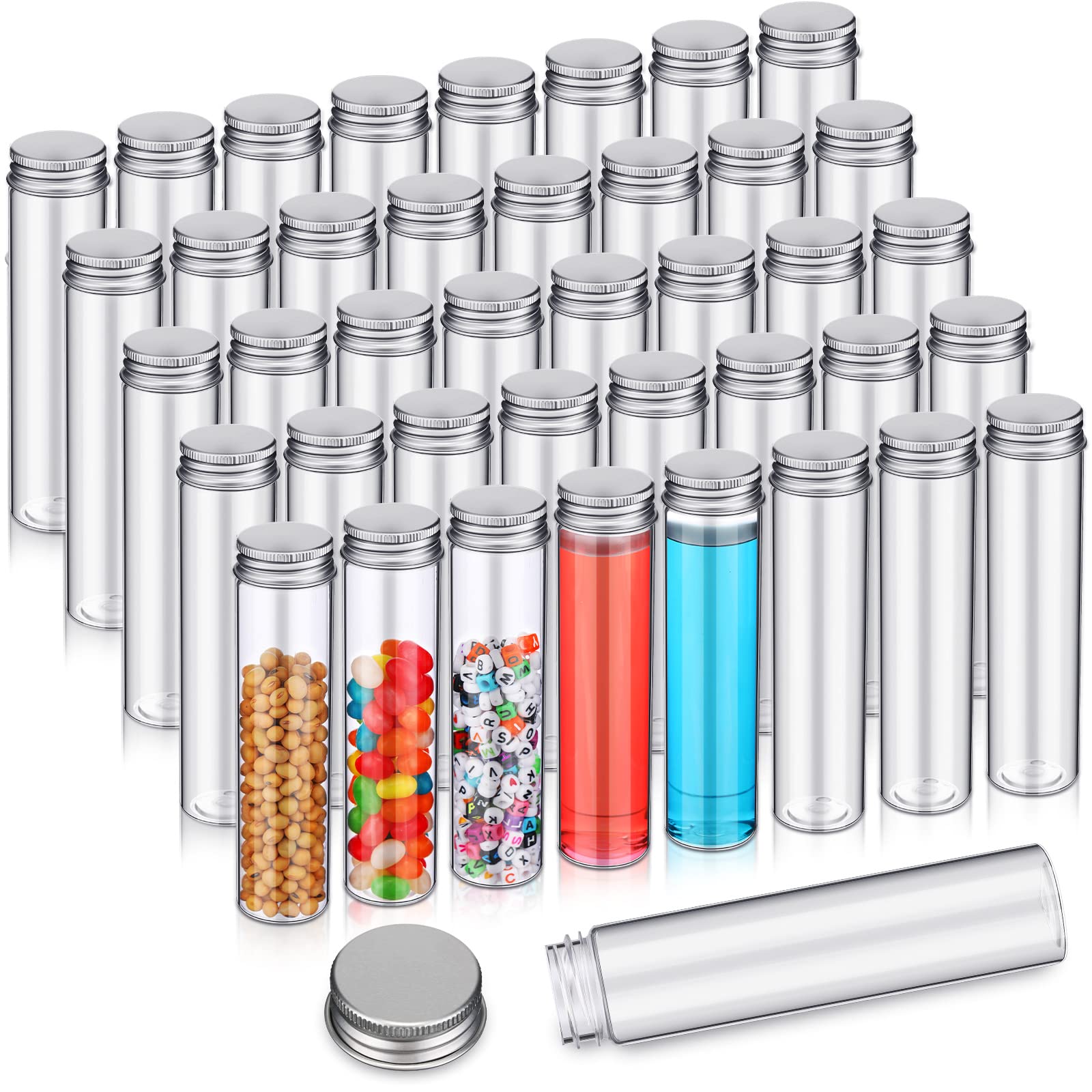 40 Pcs 110ml Clear Plastic Test Tubes with Lids - Flat Bottom Candy Storage Containers for Science Experiments, Wedding Favors & Christmas Party Decorations - Perfect for Candy, Spices, Lab Samples & DIY Crafts
