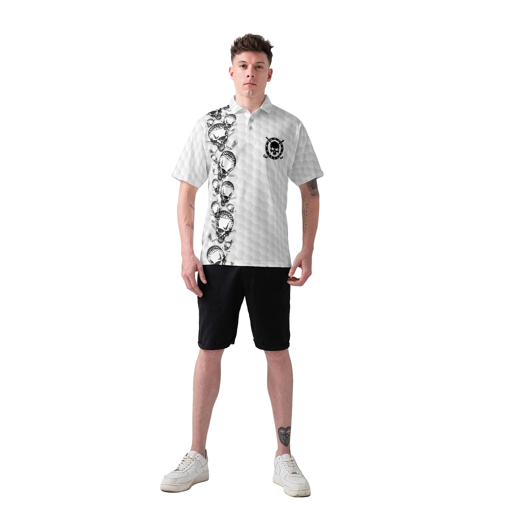 HYPERFAVOR Men's Skull Print Quick-Dry Golf Polo Shirt - Short Sleeve Moisture-Wicking Performance Top for Golfing & Casual Wear