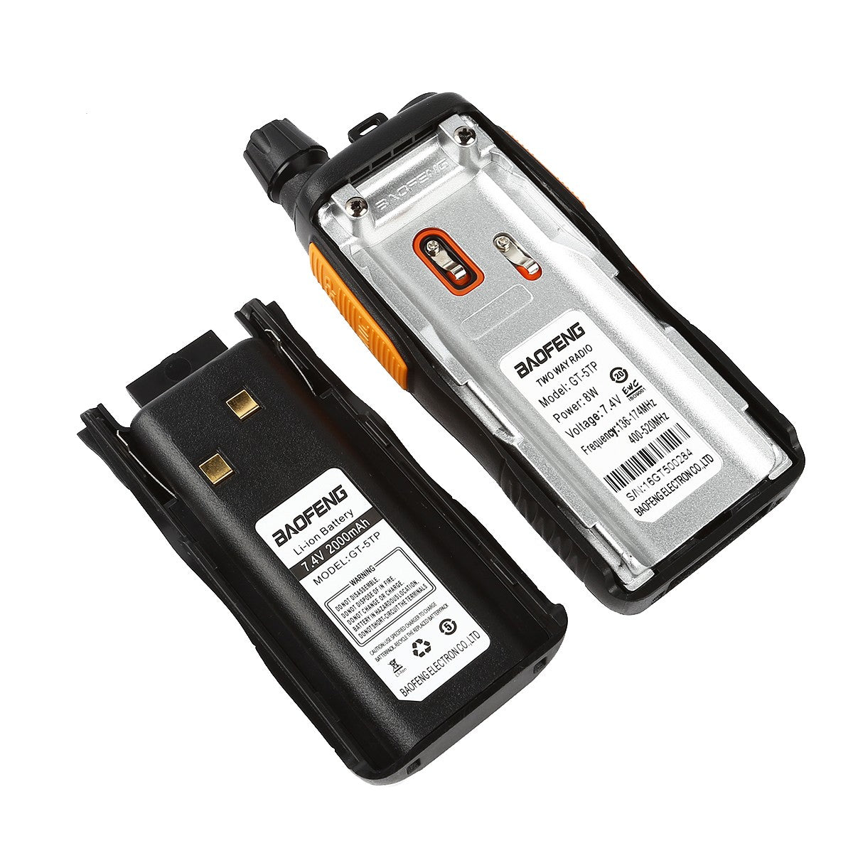 2 Pack BaoFeng GT-5TP Two Way Radios with Programming Cable & 2 Speakers - Long Range Walkie Talkies for Outdoor Adventures, Hiking, Camping & Emergency Communication