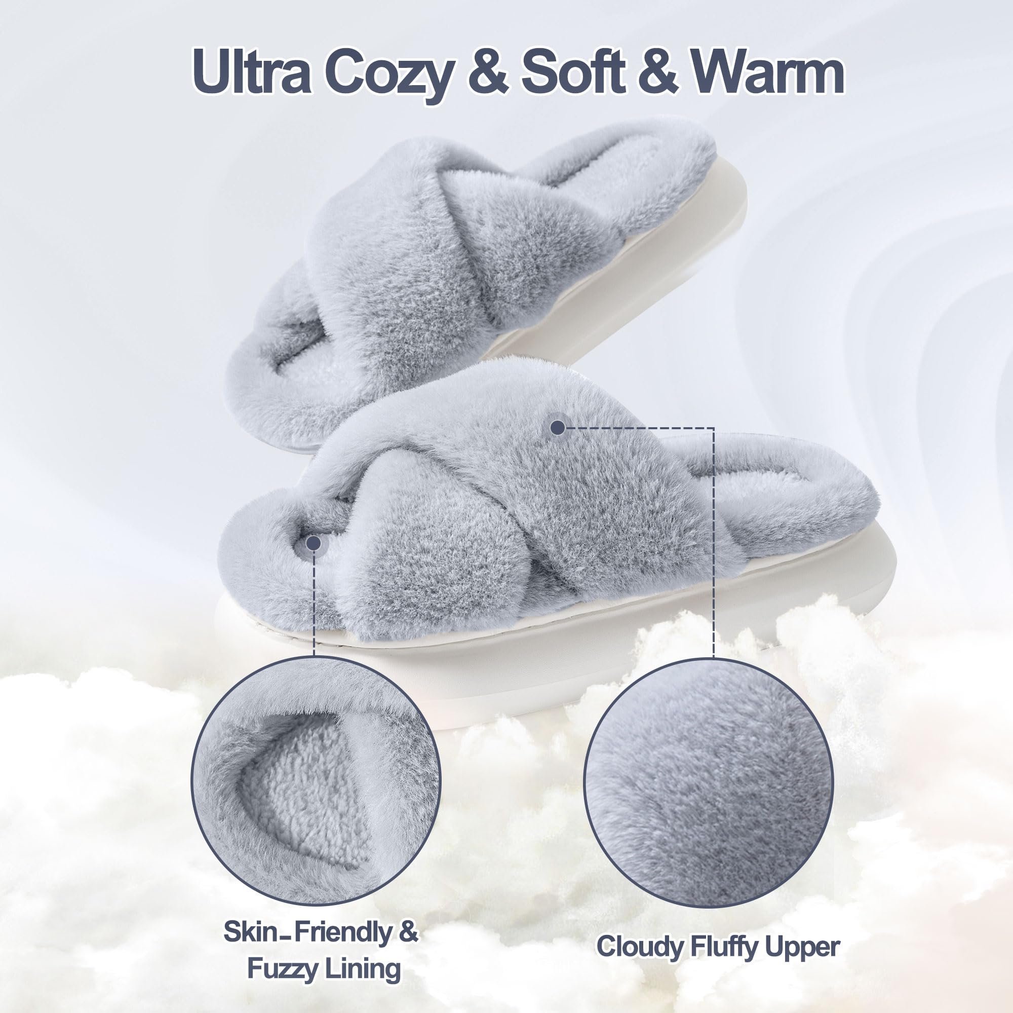Women's Fuzzy House Slippers - Soft Indoor Platform Slippers with Fluffy Lining for Women | Cozy Home Wear, Lounge Comfort, Winter Warmth