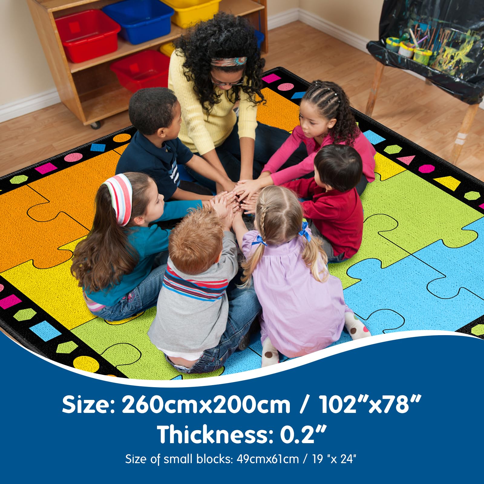 Booooom Jackson Elementary Classroom Rug - 16 Seat Kids Carpet 6'5
