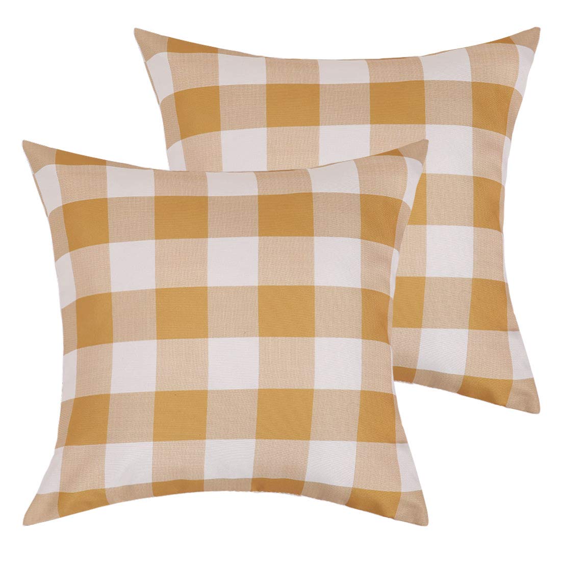 Poise3EHome Waterproof Buffalo Plaid Throw Pillow Covers Set of 2 - 18x18 Inch Outdoor Decorative Pillow Covers for Couch, Patio & Living Room - Gold Yellow Checkered Pattern for Spring & Summer Decor