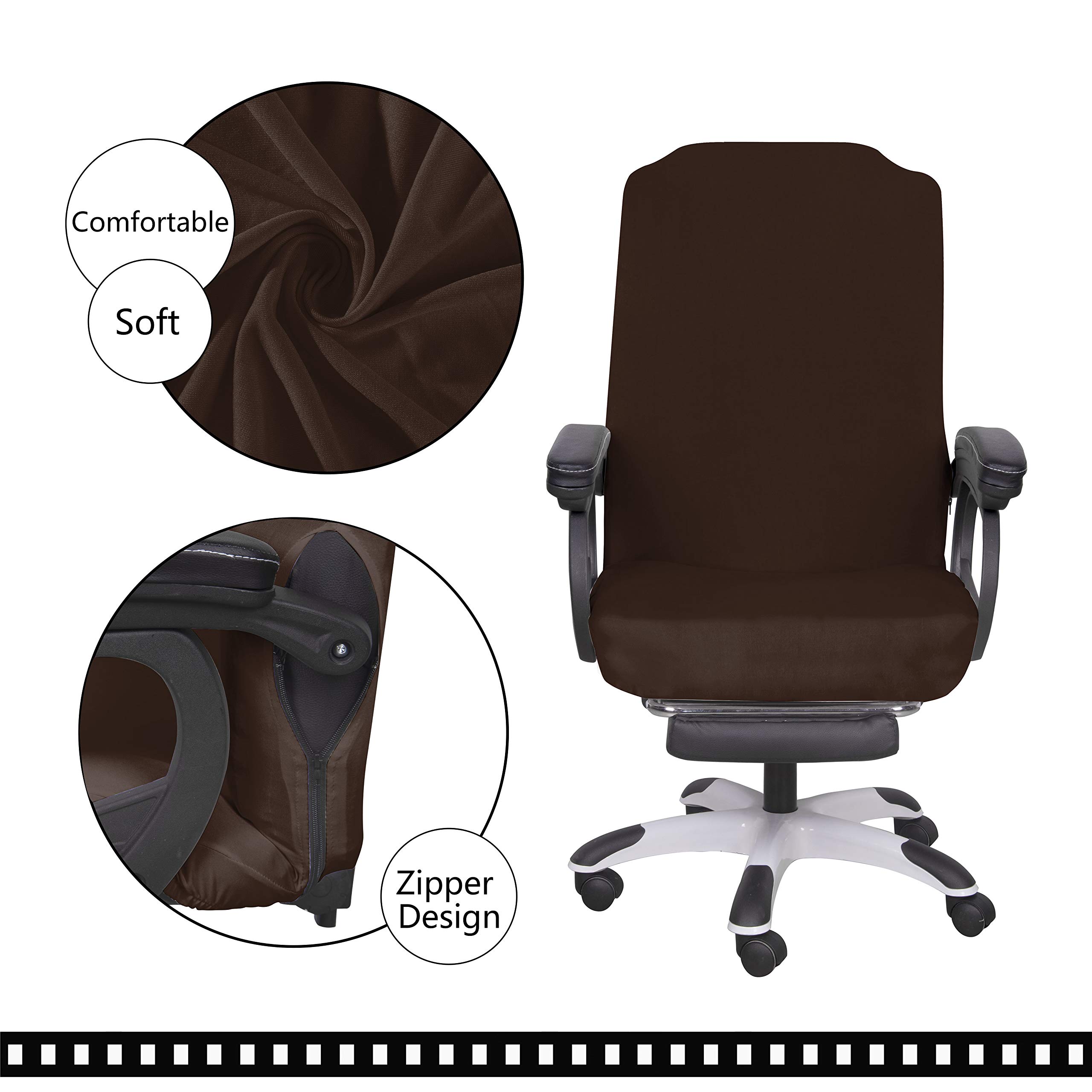 SARAFLORA Office Chair Cover - Medium Size, Brown - Universal Removable Washable Chair Protector with Zipper for Desk Chairs, Computer Chairs & Rotating Chairs - Pet-Friendly Seat Cover for Home Office & Workspace