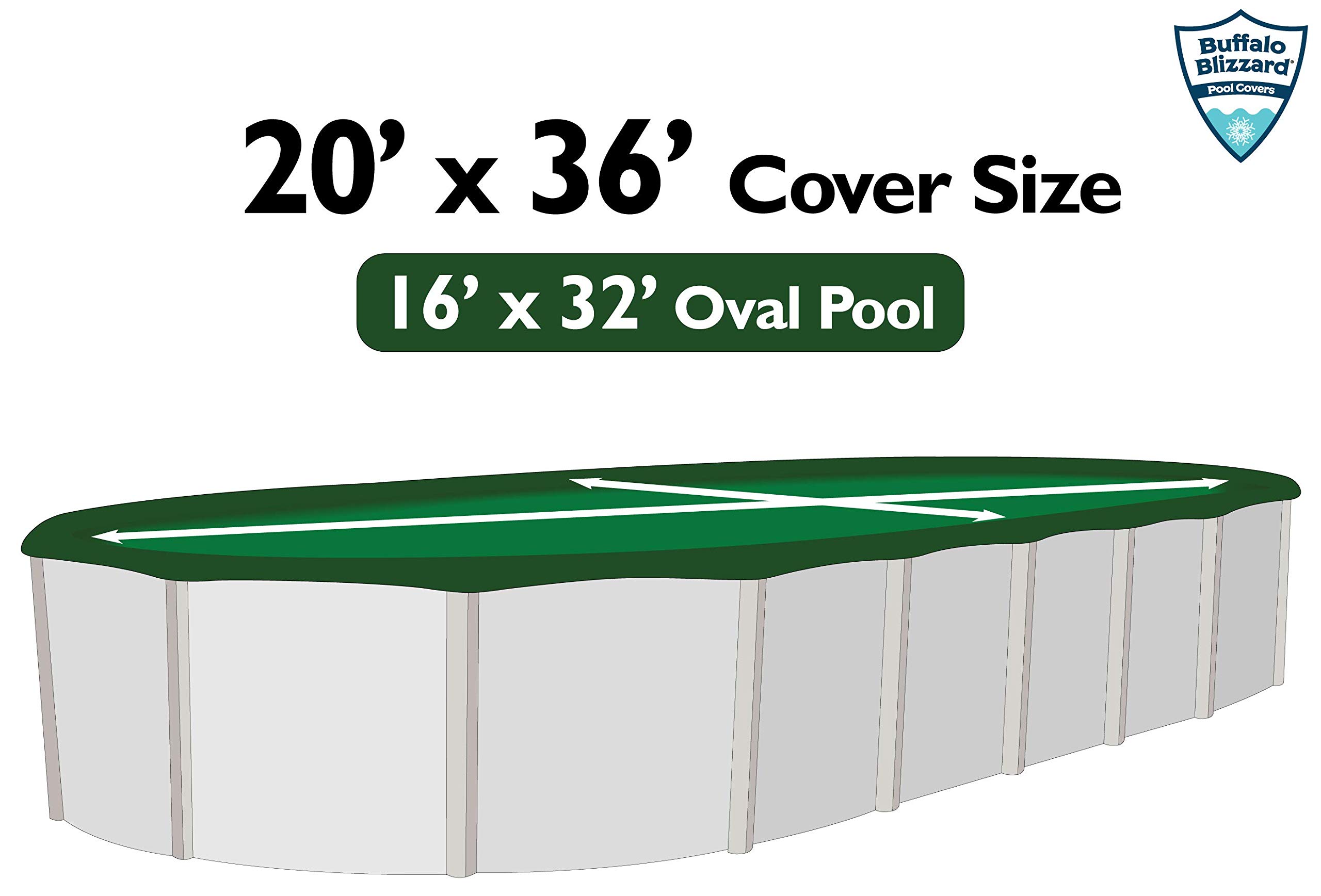 Buffalo Blizzard Supreme Winter Cover for 16x32 ft Oval Above Ground Pools | Heavy Duty Reversible Green/Black | 4 ft Extra Material with Wind Guard Clips | Perfect for Winter Protection & Snow Load Resistance in Cold Climates