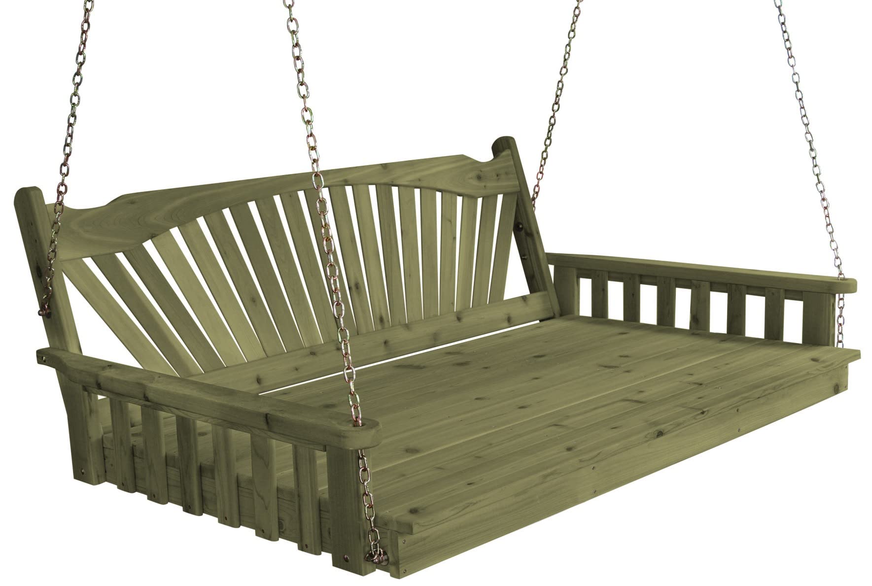 Furniture Barn USA 6-Foot Cedar Fanback Swing Bed with Linden Leaf Stain - Perfect for Porch, Patio, and Backyard Relaxation