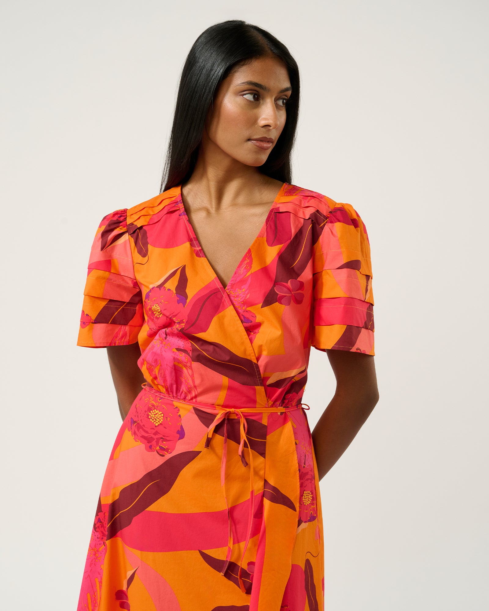 Serina Dress Mandarin Rose - Elegant Floral Print Women's Dress for Casual Wear, Parties & Special Occasions