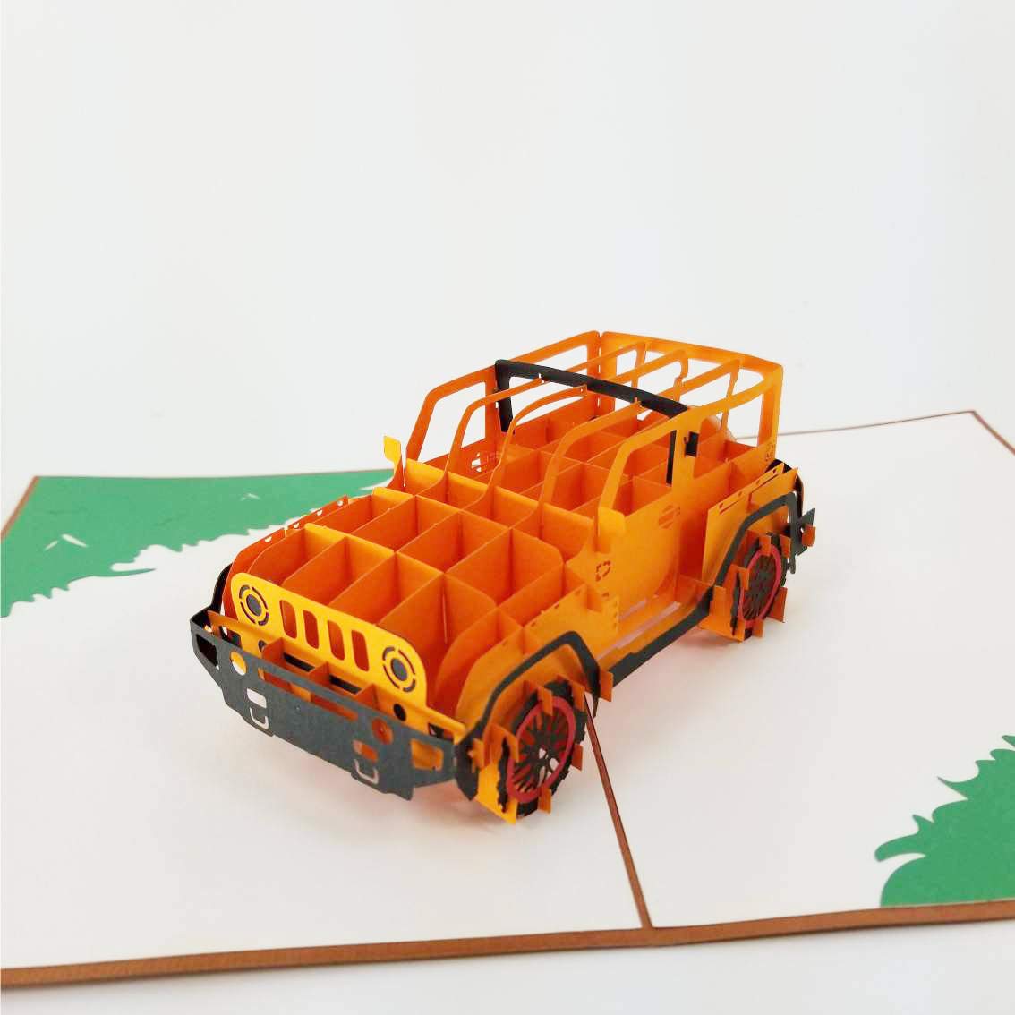 Orange Jeep Pop-Up Greeting Card - Birthday, Thank You, Love, Graduation, Anniversary & Romantic Cards for Men, Women, Boys & Girls | Perfect for Jeep Lovers, Special Occasions & Surprise Gifts