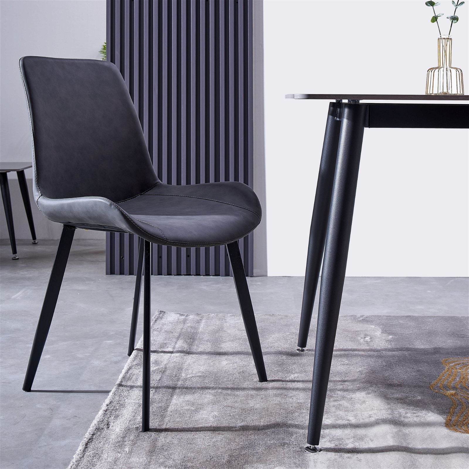 Criterionâ¢ 4-Piece Grey PU Dining Chairs Set with Carbon Steel Frame - Modern Kitchen & Dining Room Furniture for Home, Restaurant, and Office Use