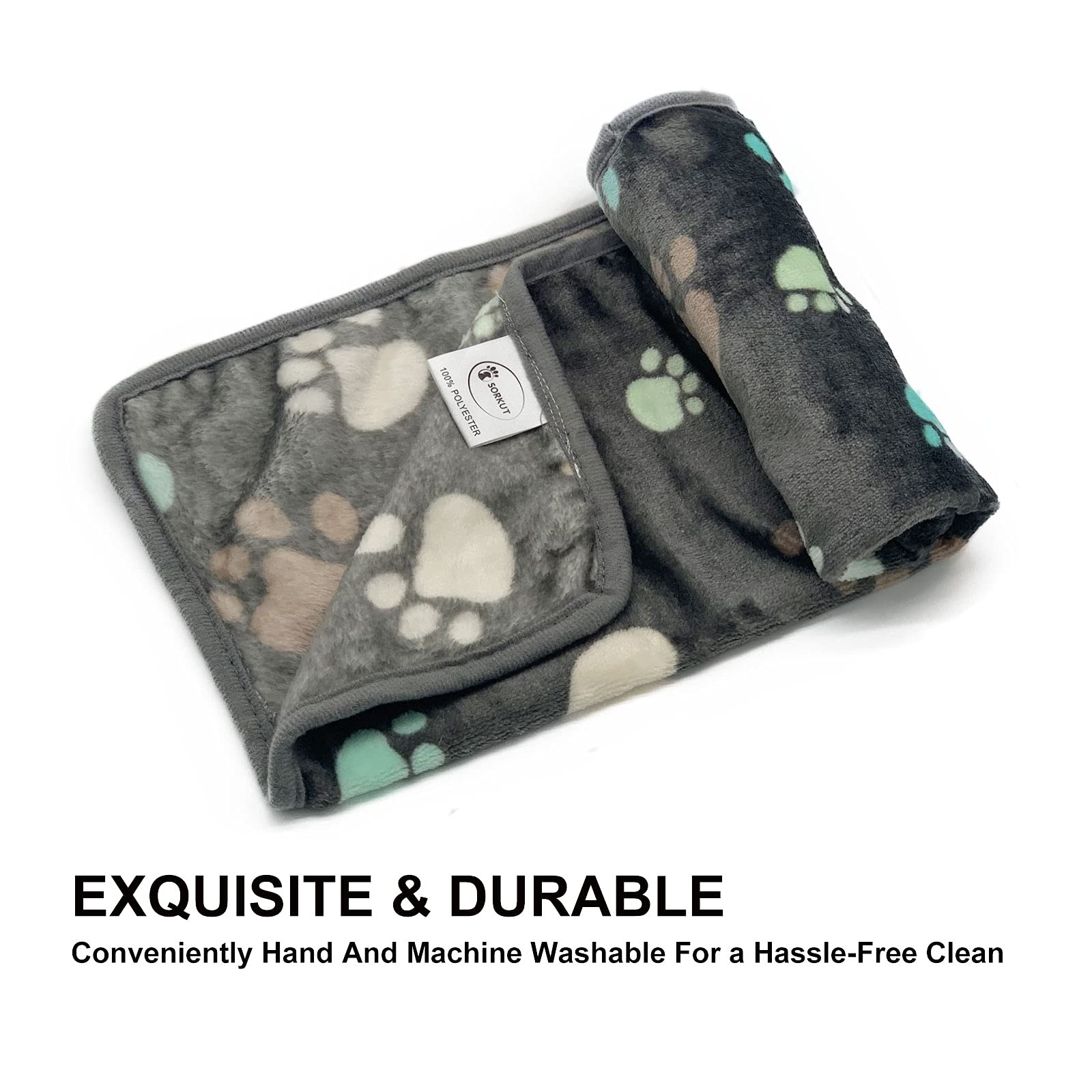 1 Pack 3 Super Soft Grey Paw Print Fleece Pet Blankets - Warm & Cozy Dog Bedding for Small Dogs & Puppies, Fluffy Cat Blanket (40
