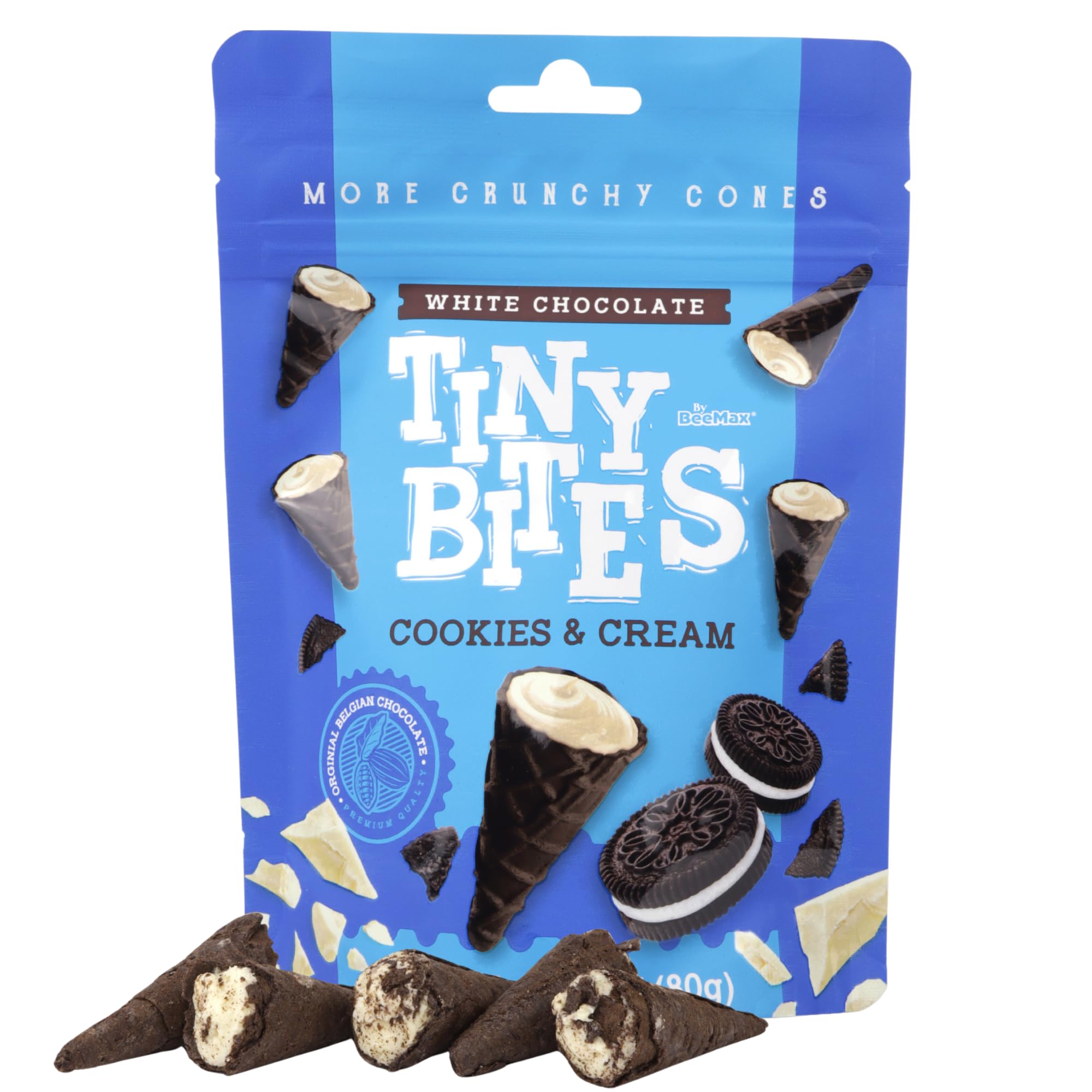 Bee Max Cookies and Cream Cones Tiny Bites - Bite Size Waffle Cone Snacks in Resealable Bag (2.82oz) - Perfect for Parties, Movie Nights & On-the-Go Snacking