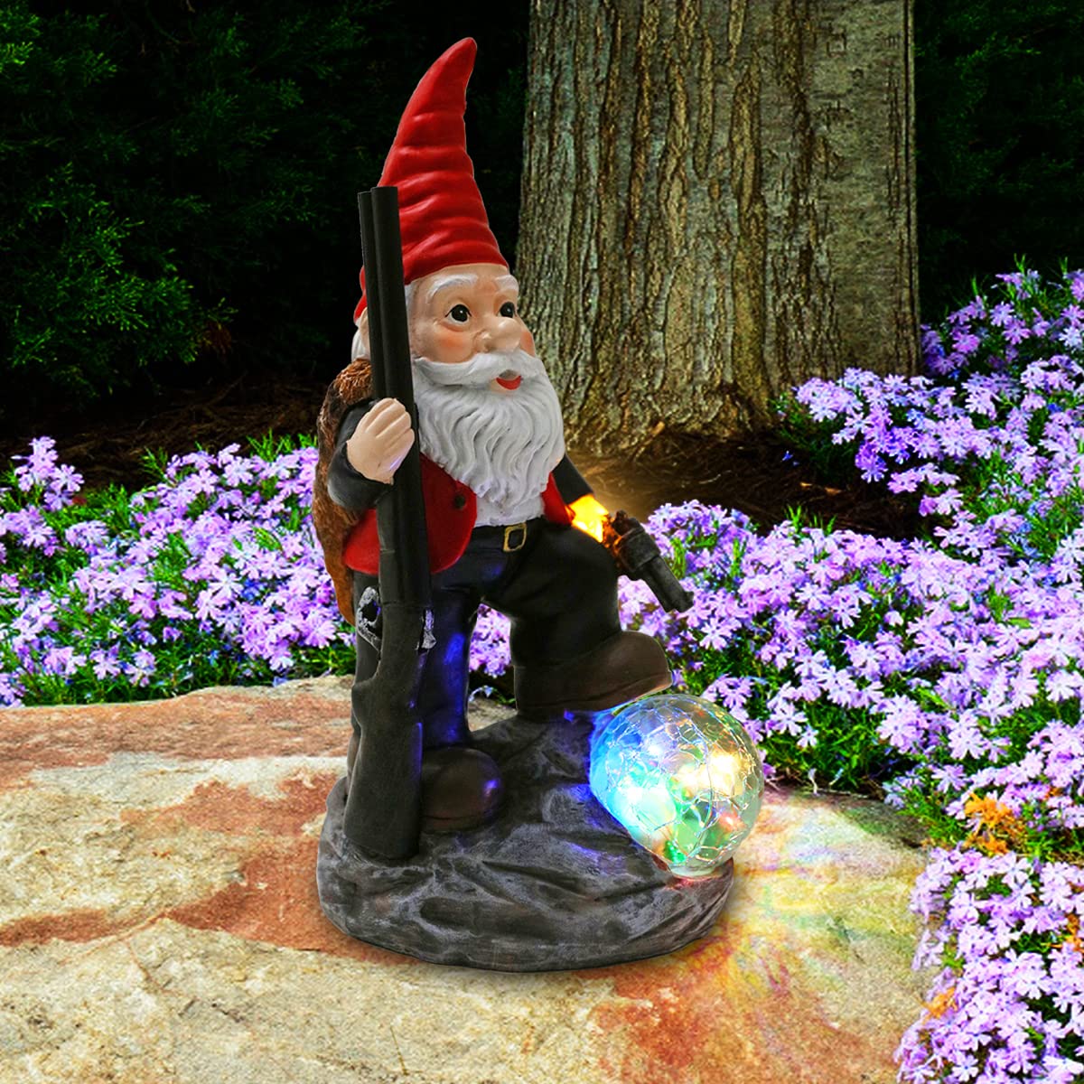 Solar-Powered Military Army Soldier Garden Gnome Statue with LED Lights - Outdoor Patio, Lawn & Porch Decor - Unique Valentine's Day Gift for Men - Perfect for Garden, Yard & Home Defense Theme Decoration