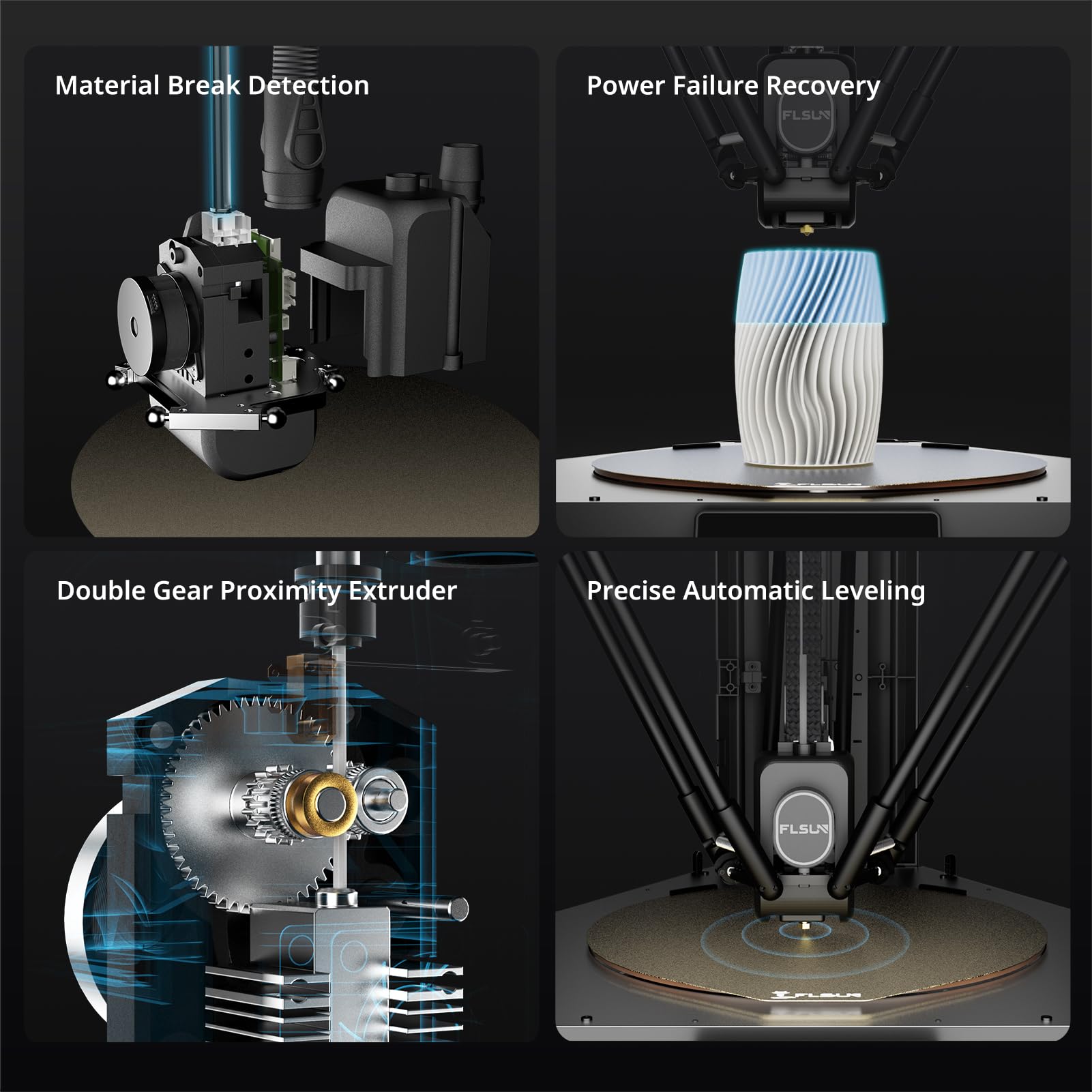 Flsun T1 Delta 3D Printer 2024 - High Speed FDM 3D Printer (1000mm/s) with Auto Leveling, Dual-Gear Direct Extruder, 300°C Hotend, 10.2