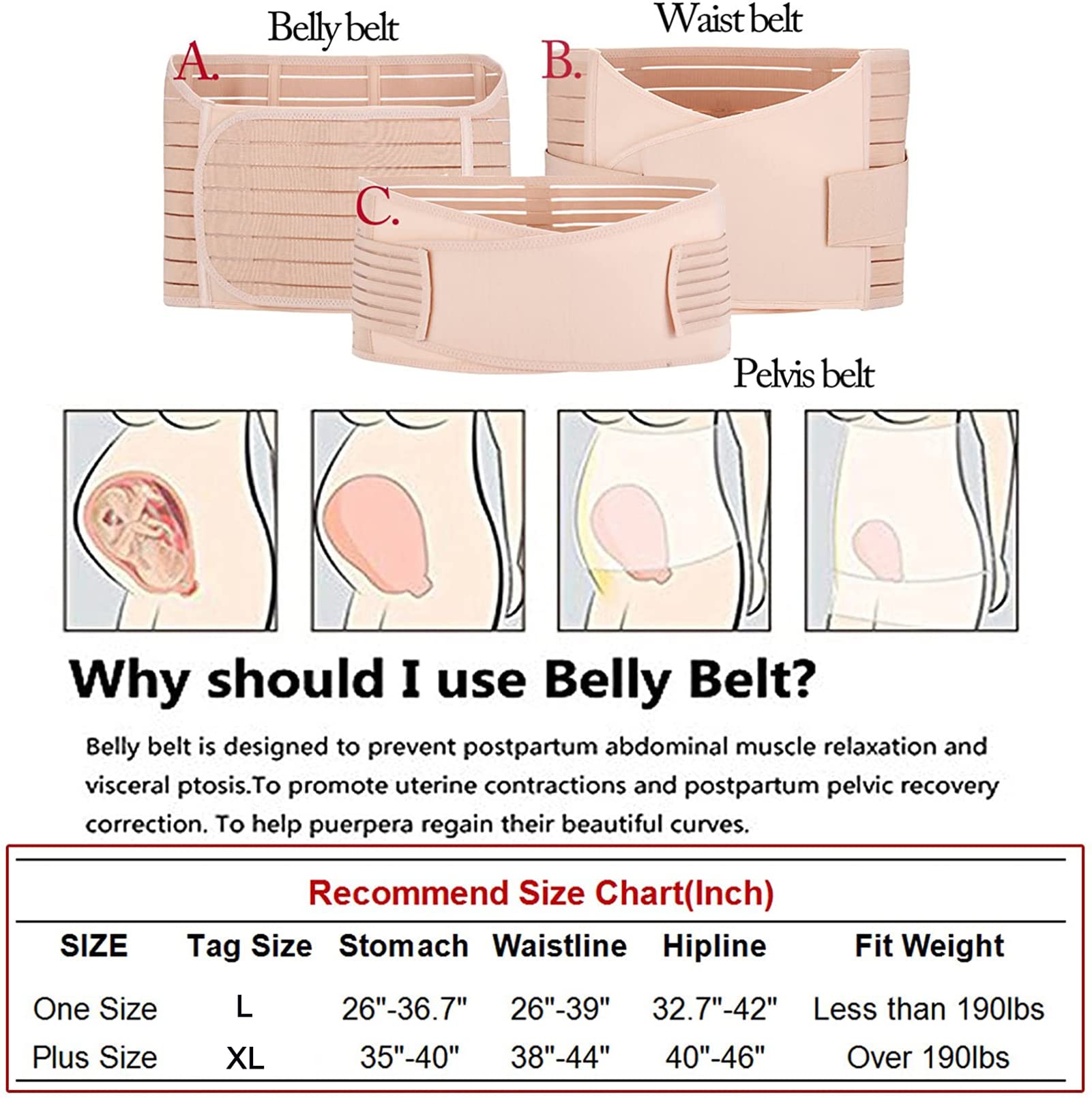 Postpartum Belly Wrap 3-in-1 Support Belt for Belly, Waist & Pelvis Recovery | Post Pregnancy Maternity Girdle | Beige | Perfect for C-Section Recovery & Postpartum Support