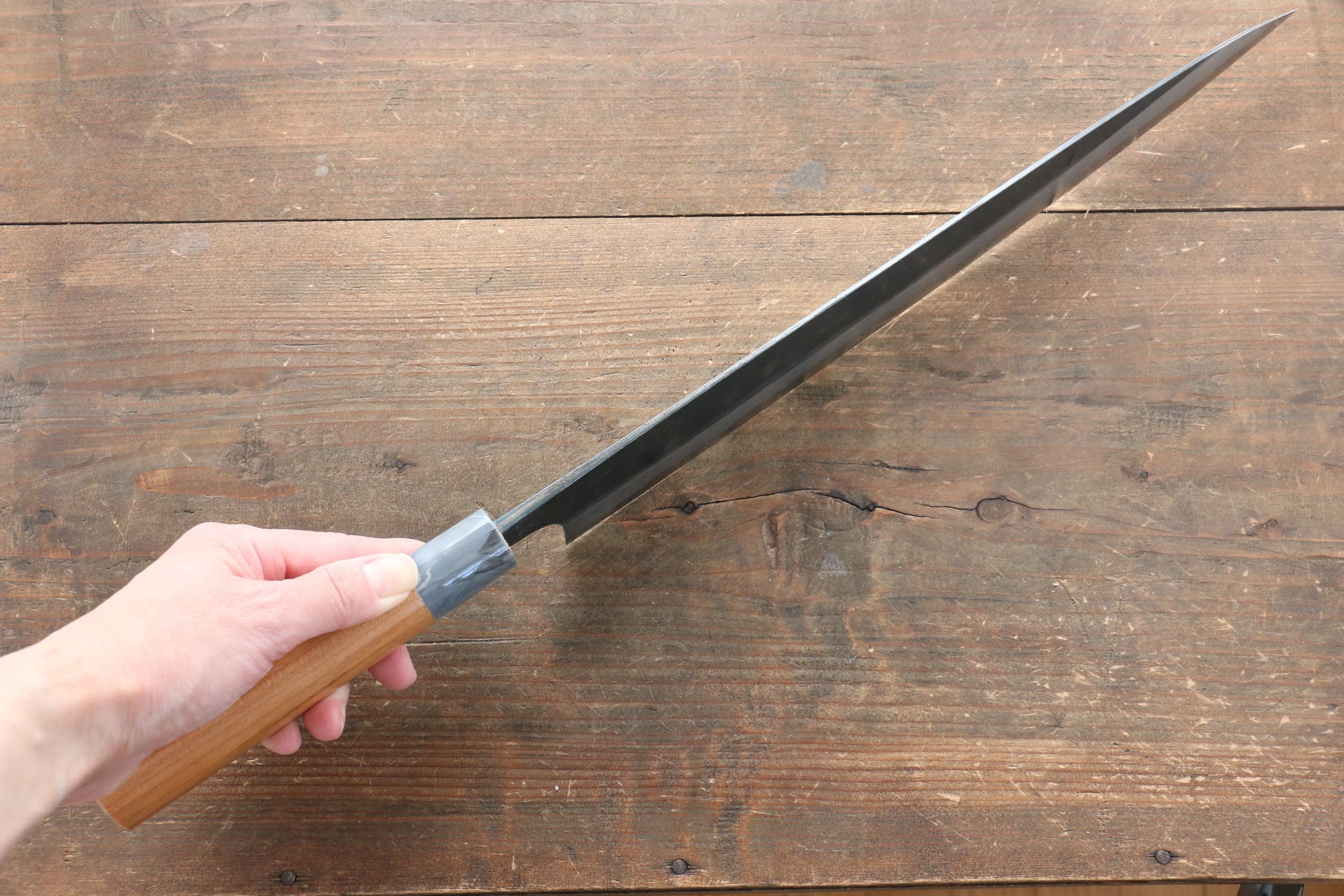 Masakage Mizu Blue Steel No.2 Sujihiki Knife 300mm - Japanese Chef Knife with Black Finish & American Cherry Wood Handle - Perfect for Slicing Meat, Sushi, and Precision Cutting