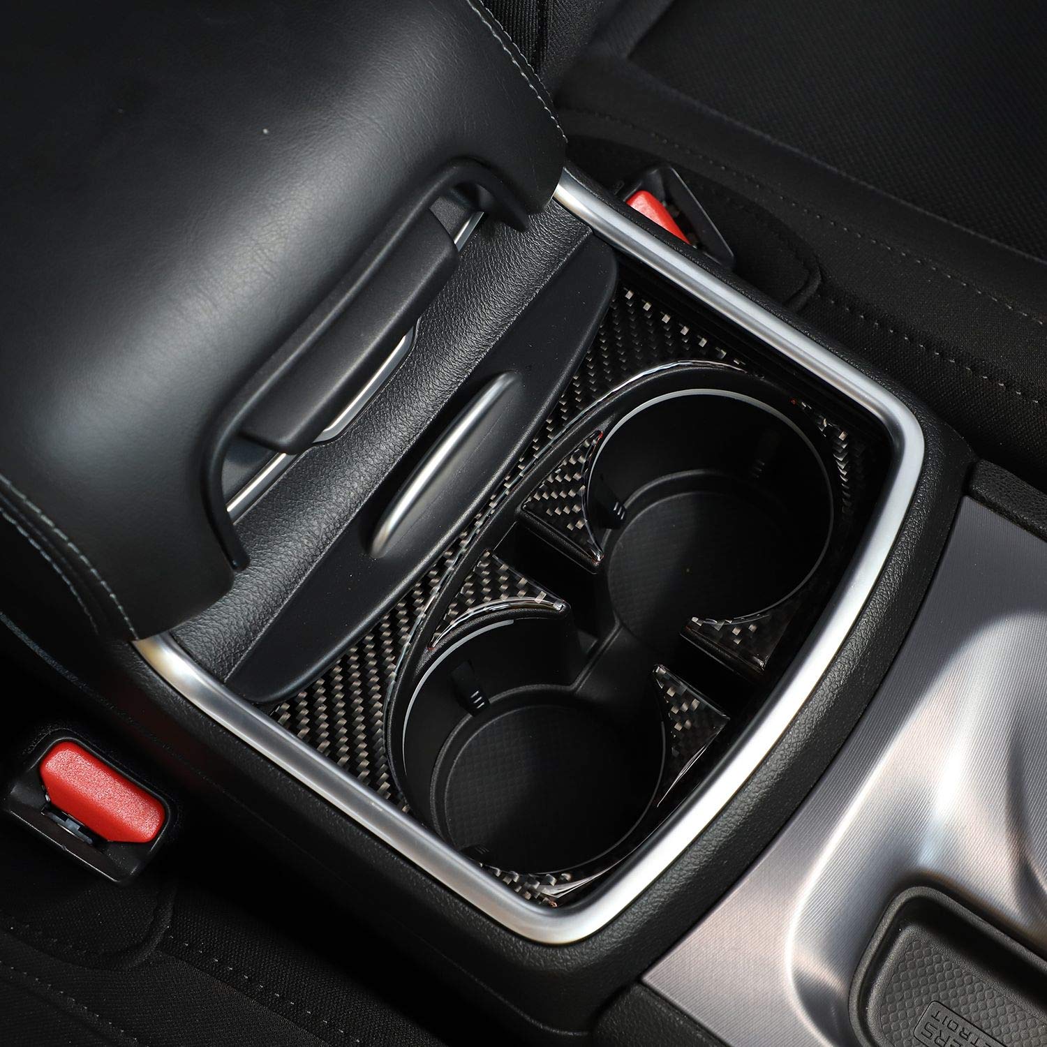 Carbon Fiber Gear Shift Shifter & Cup Holder Panel Trim Kit (6pcs) - Interior Upgrade for 2015-2025 Dodge Charger - Premium Accessories for Enhanced Driving Experience