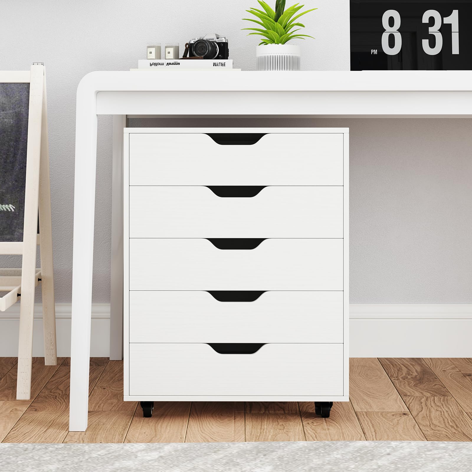 Giantex 5-Drawer Rolling Storage Cabinet with Wheels - Mobile Lateral File Organizer Under Desk, 19.5