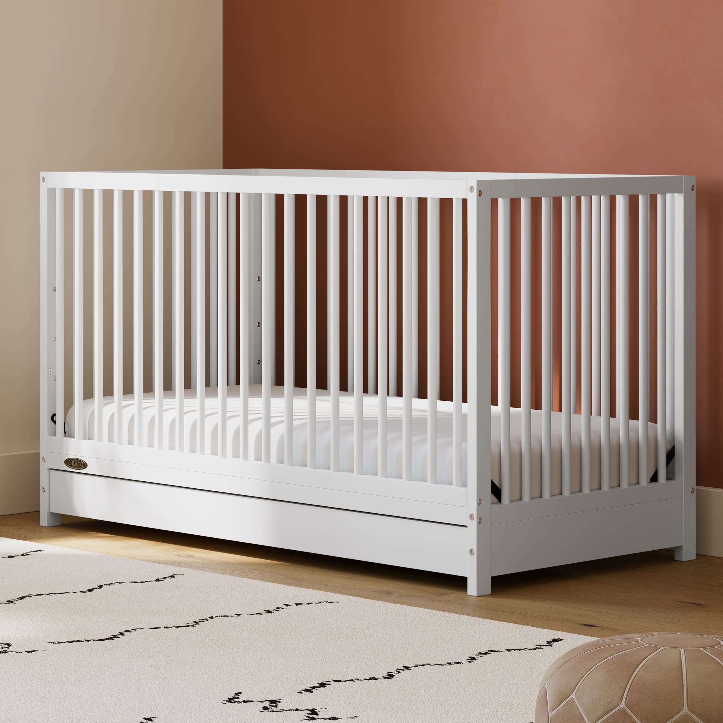 Graco Teddi 5-in-1 Convertible Baby Crib (White) – GREENGUARD Gold Certified, Nursery Crib with Storage Drawer, Converts to Toddler Bed/Daybed/Full-Size Bed – Perfect for Newborns to Teens, Ideal for Small Nursery Spaces & Shared Kids' Rooms